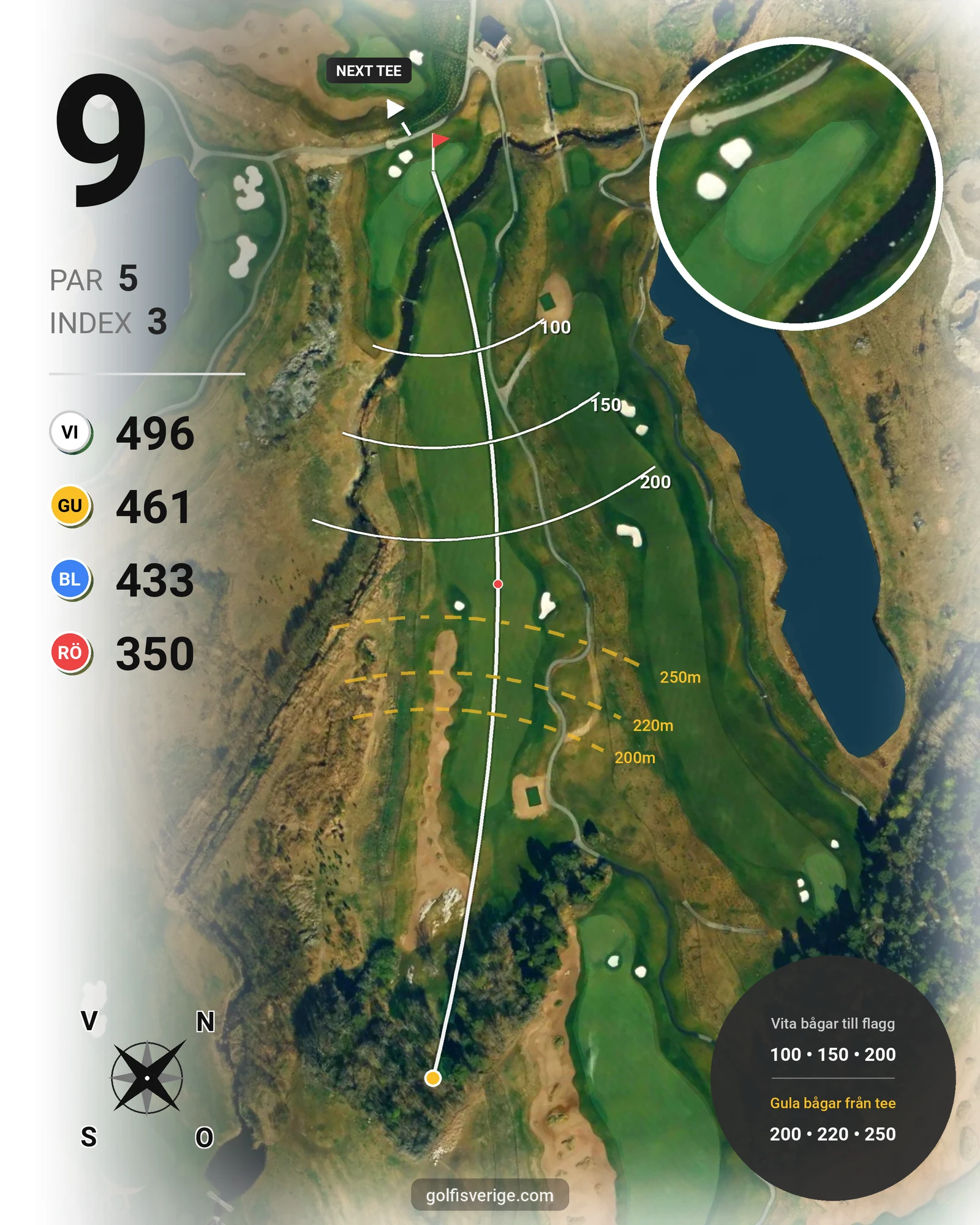 Banguide THE CASTLE COURSE på Bro Hof Slott Golf Club - Hål 9 karta