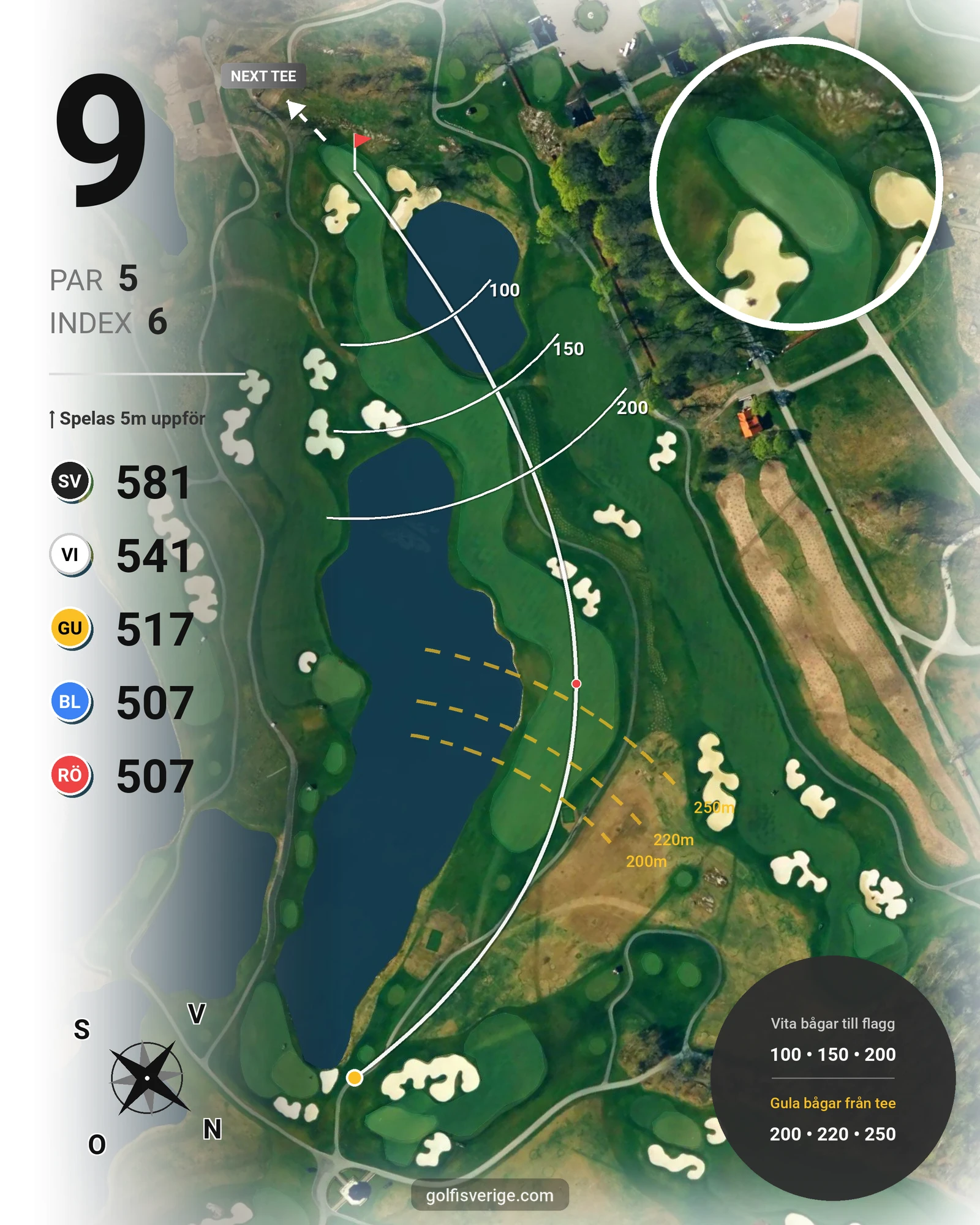 Banguide THE STADIUM COURSE på Bro Hof Slott Golf Club - Hål 9 karta