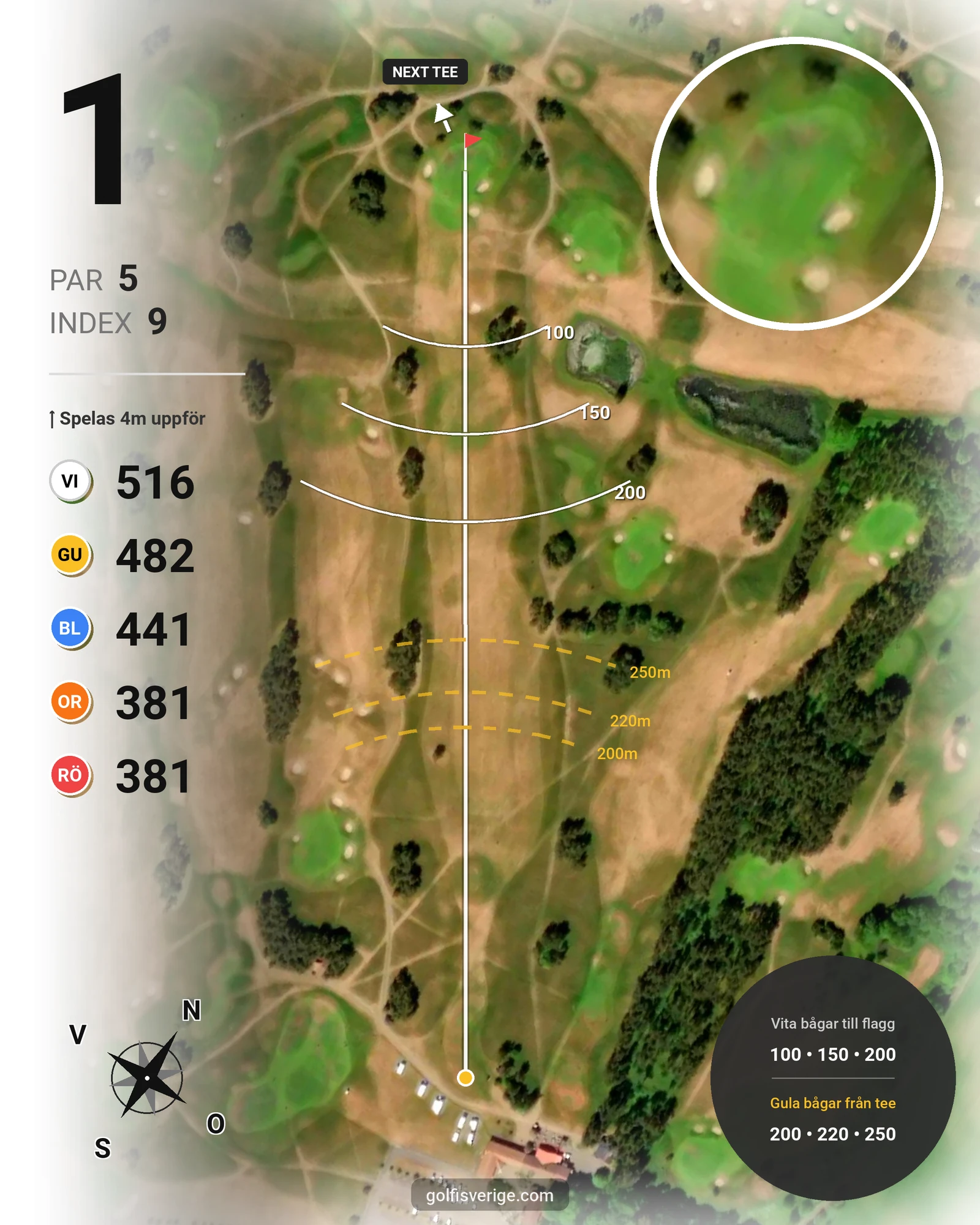 Banguide Slottsbanan på Degeberga-Widtsköfle Golfklubb - Hål 1 karta