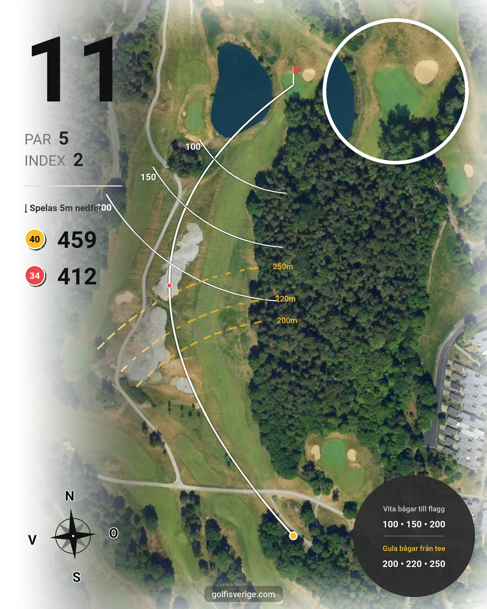 Banguide Djursholms 9-hålsbana på Djursholms Golfklubb - Hål 11 karta