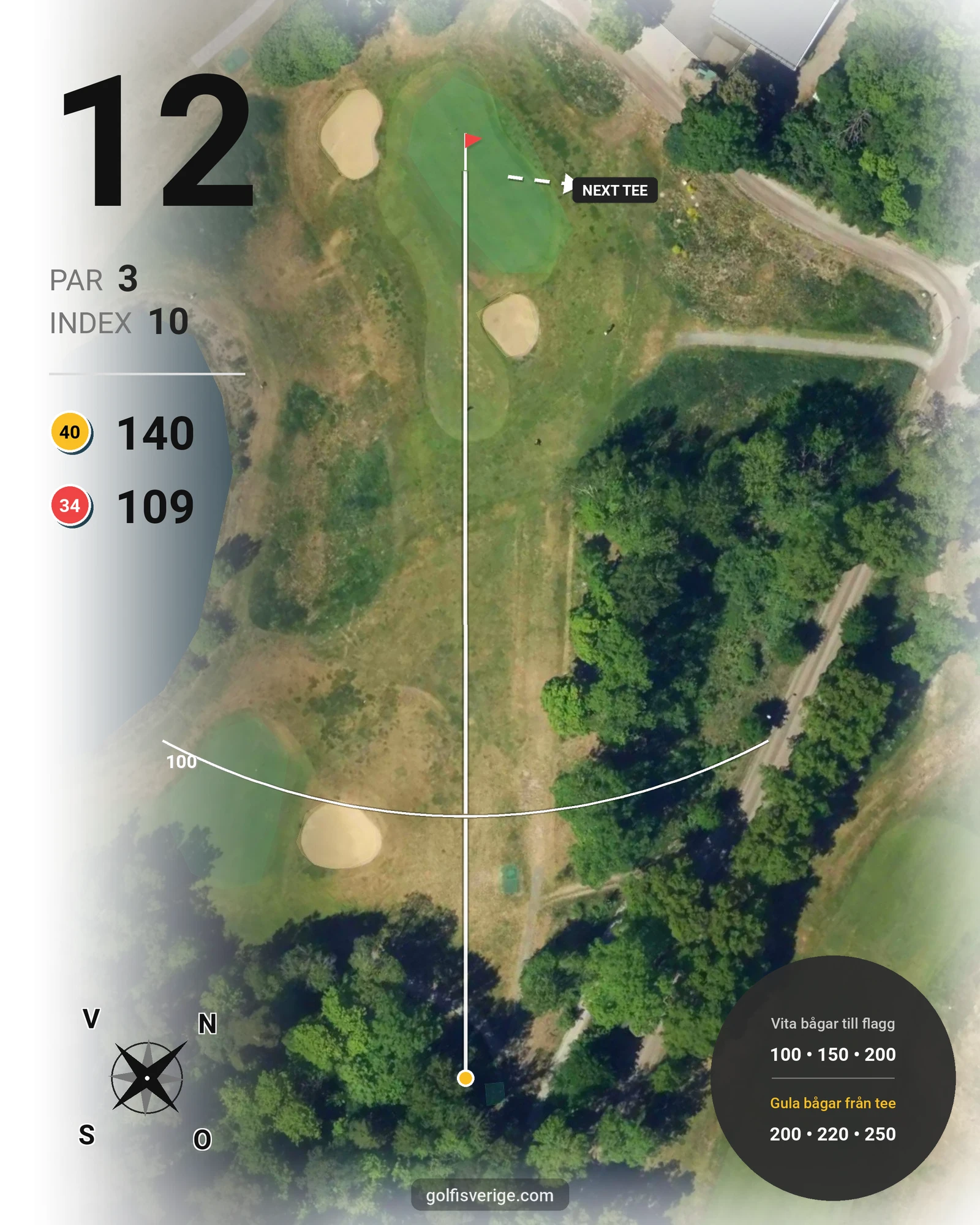 Banguide Djursholms 9-hålsbana på Djursholms Golfklubb - Hål 12 karta
