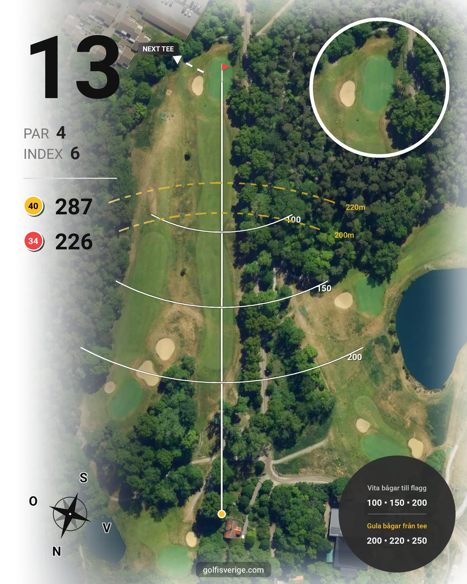 Banguide Djursholms 9-hålsbana på Djursholms Golfklubb - Hål 13 karta