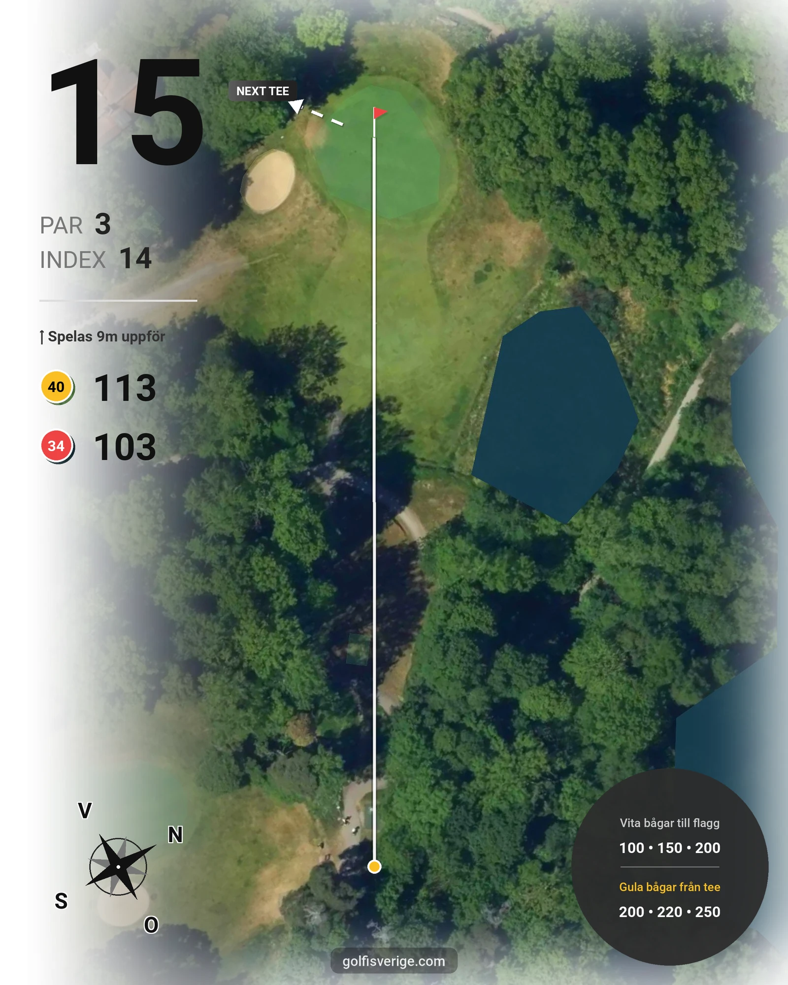 Banguide Djursholms 9-hålsbana på Djursholms Golfklubb - Hål 15 karta