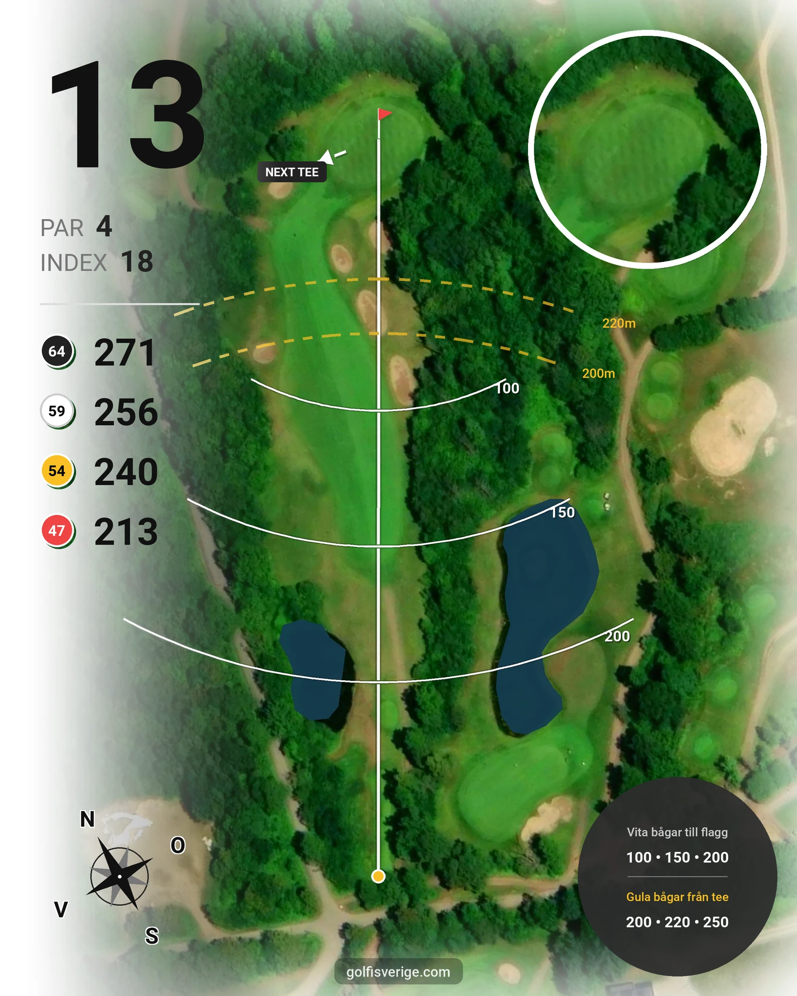 Banguide Långe Erik på Ekerum Golfklubb - Hål 13 karta