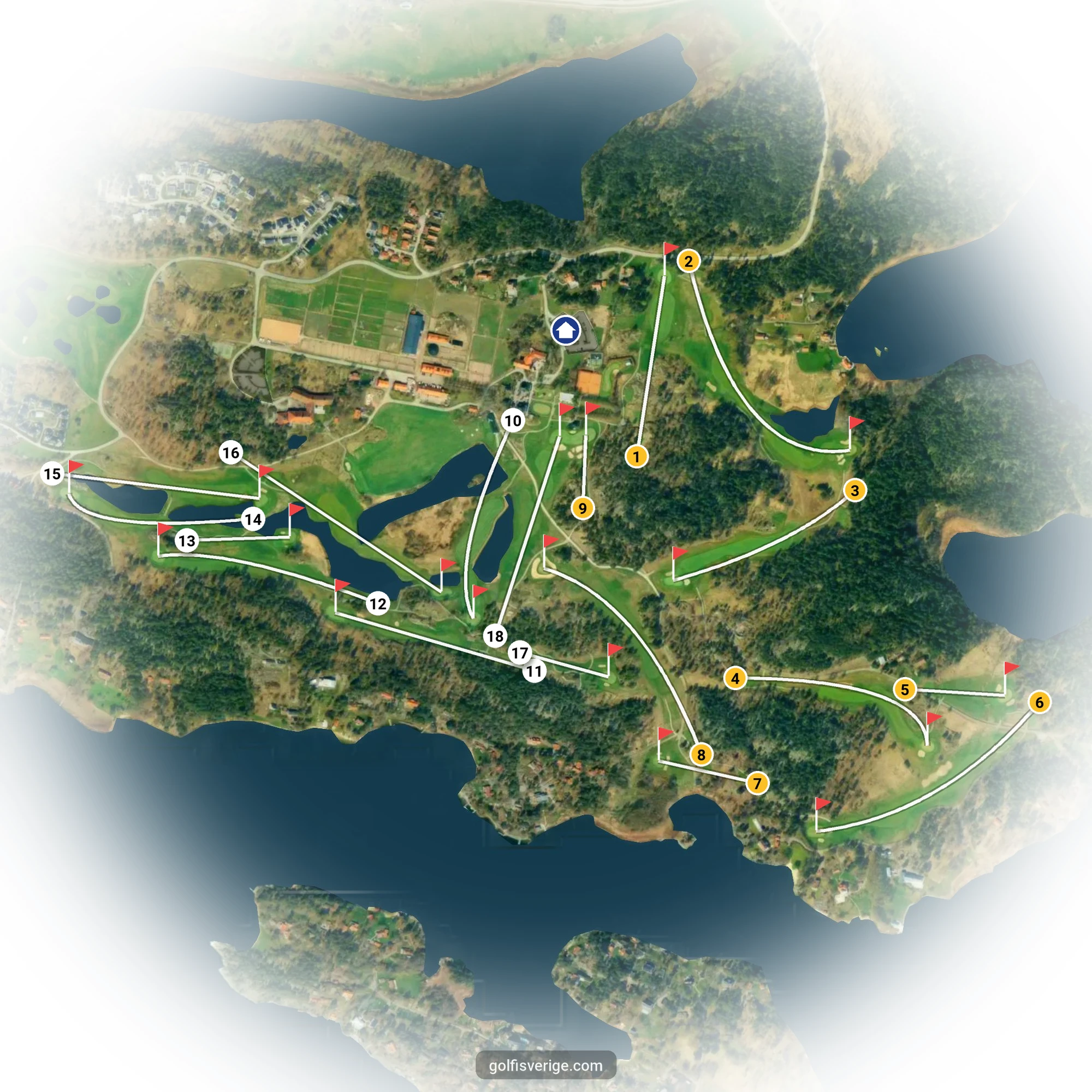 Banguide för Fågelbro18-hålsbanan på Fågelbro Golf & Country Club