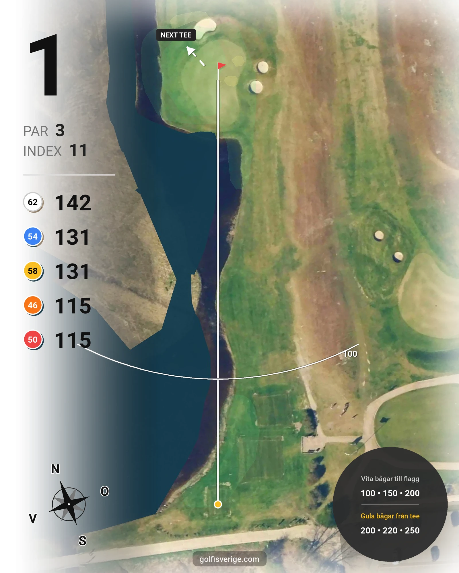 Banguide Flommen på Flommens Golfklubb - Hål 1 karta