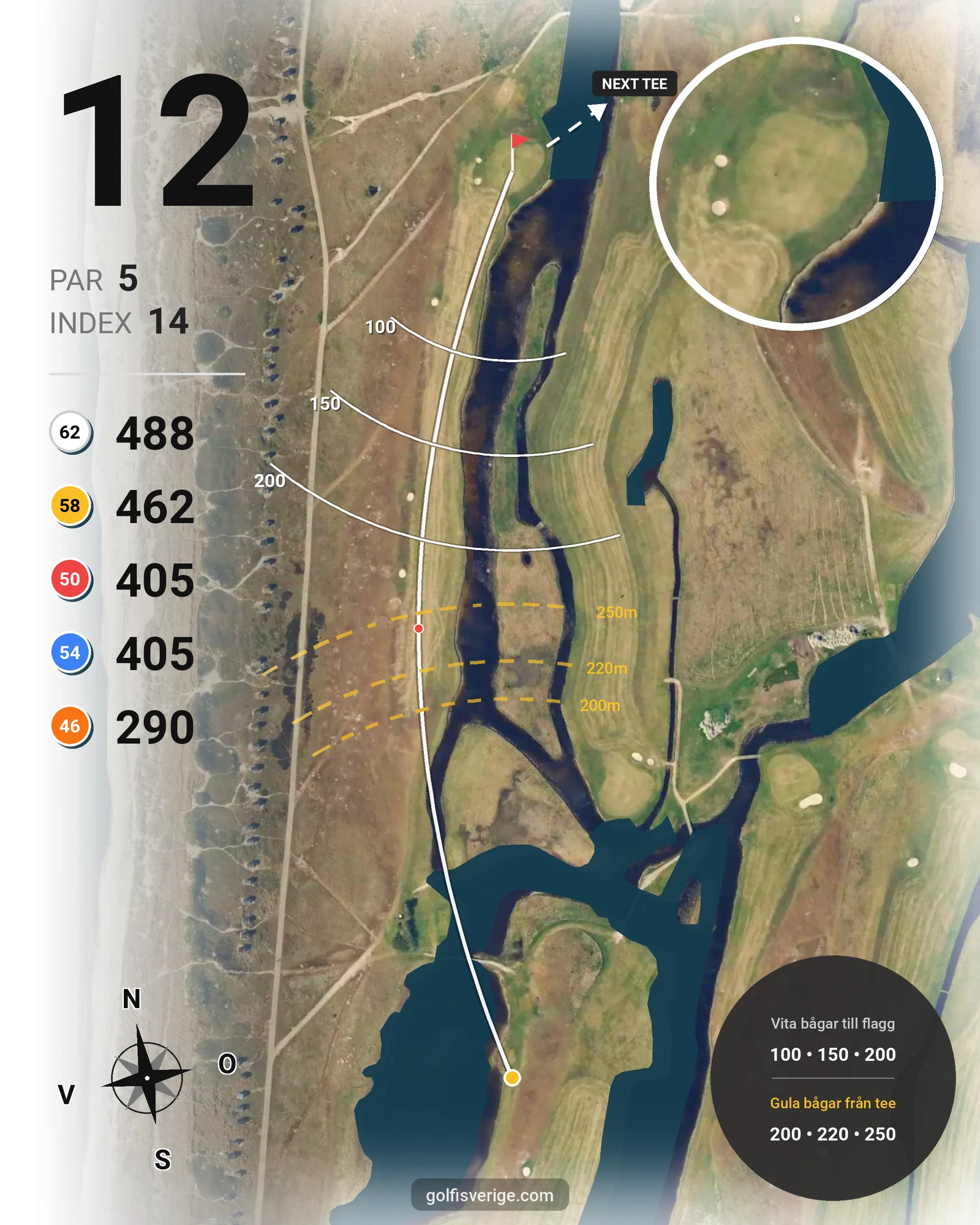Banguide Flommen på Flommens Golfklubb - Hål 12 karta
