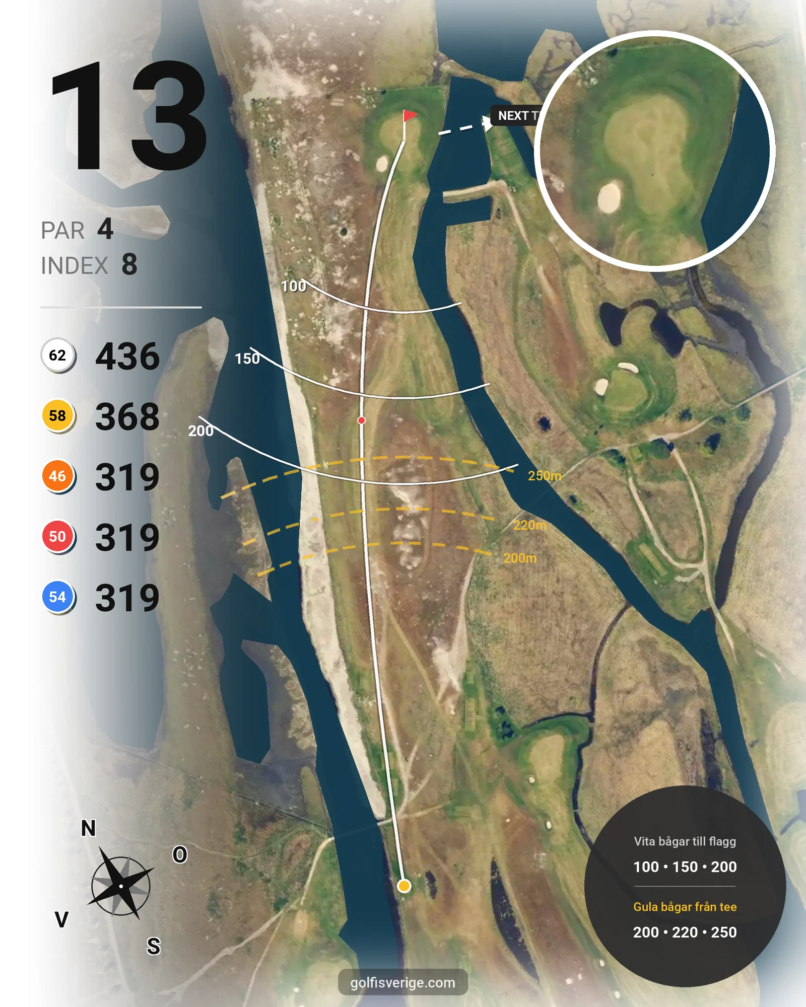 Banguide Flommen på Flommens Golfklubb - Hål 13 karta