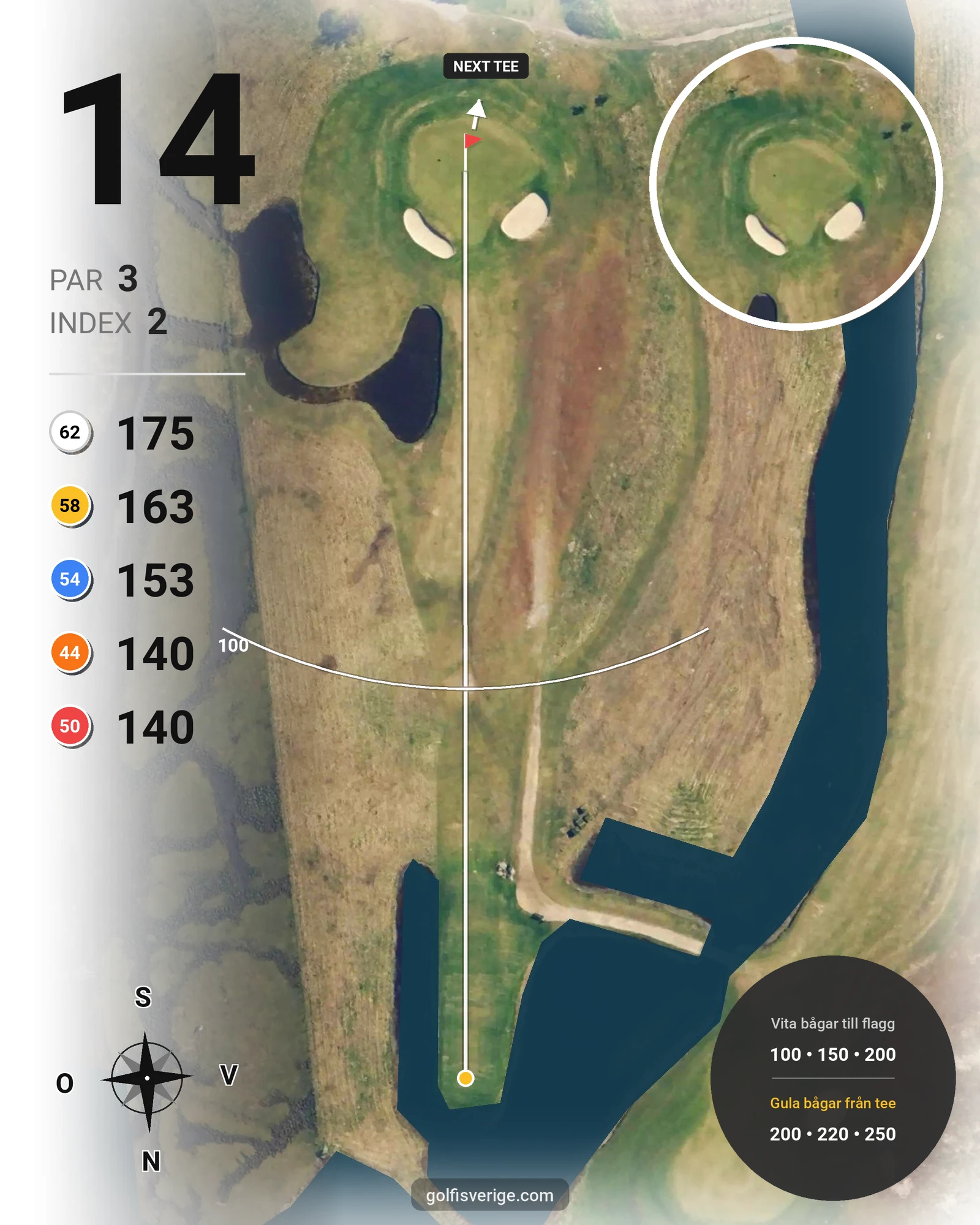 Banguide Flommen på Flommens Golfklubb - Hål 14 karta
