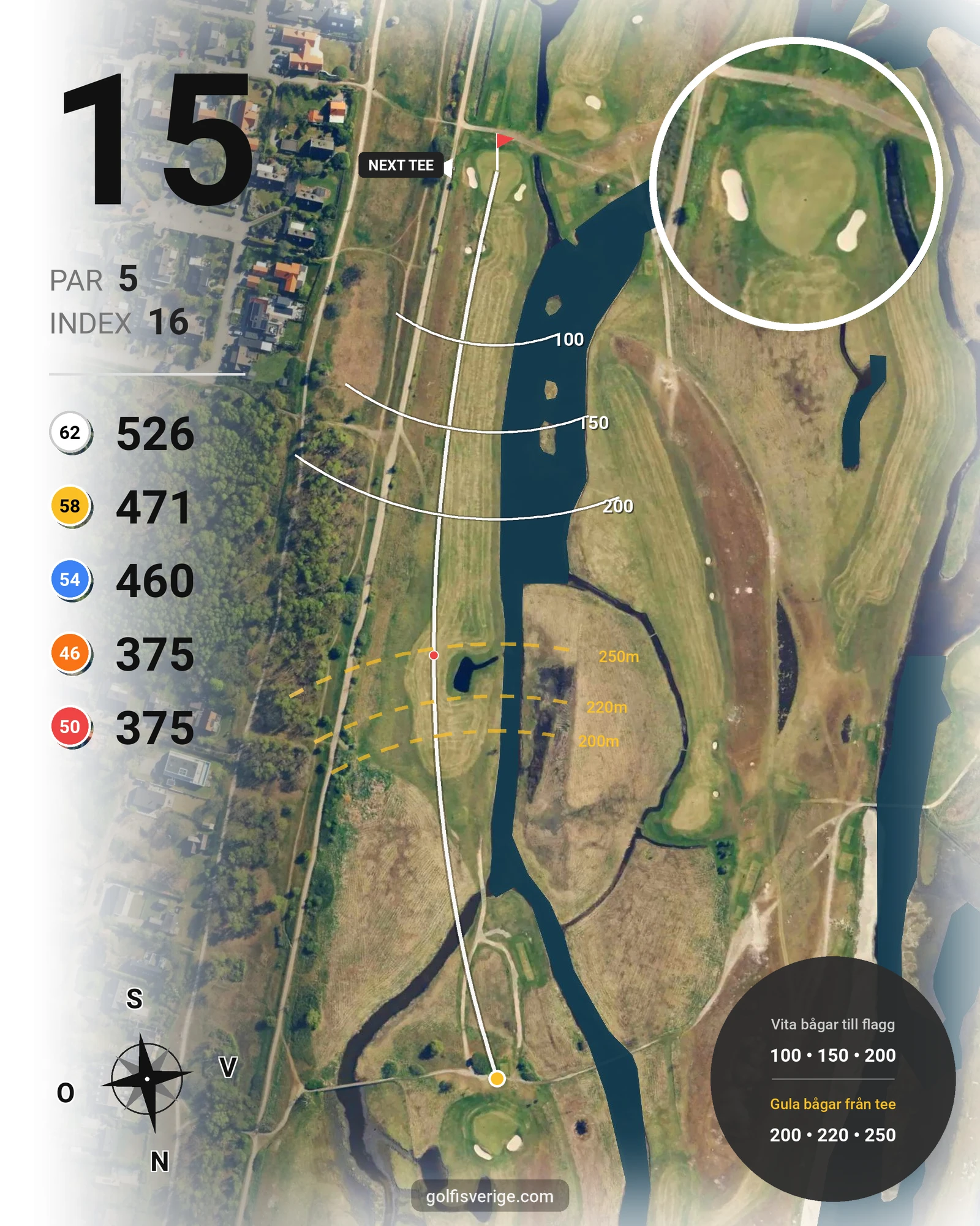 Banguide Flommen på Flommens Golfklubb - Hål 15 karta