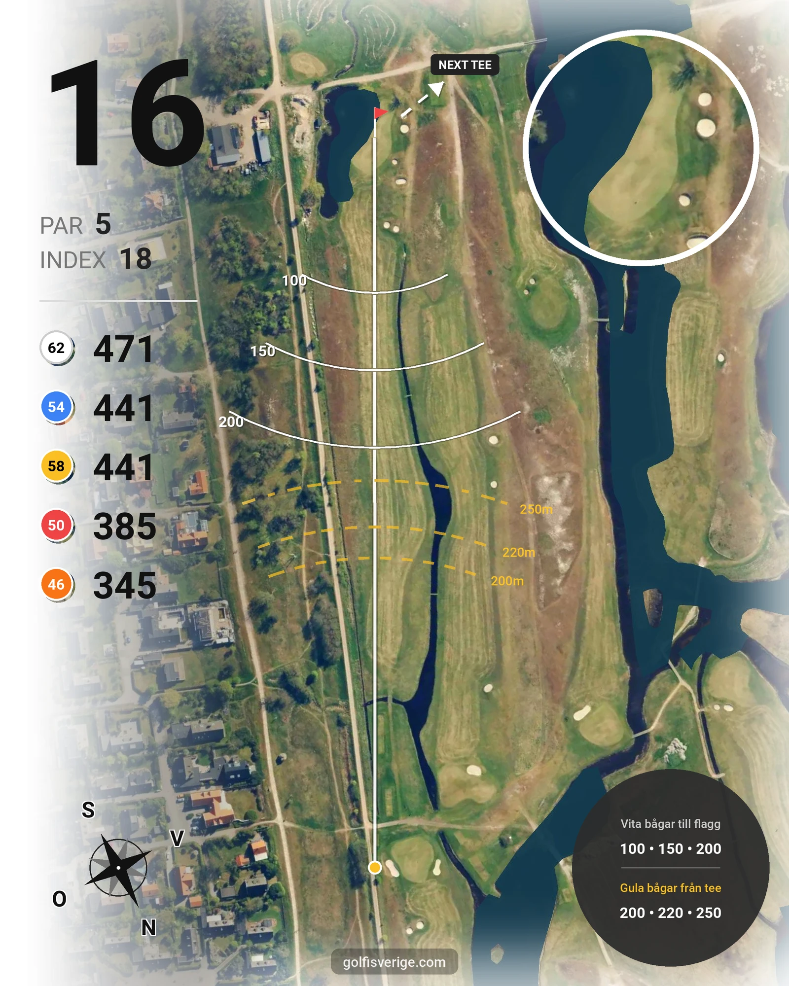Banguide Flommen på Flommens Golfklubb - Hål 16 karta