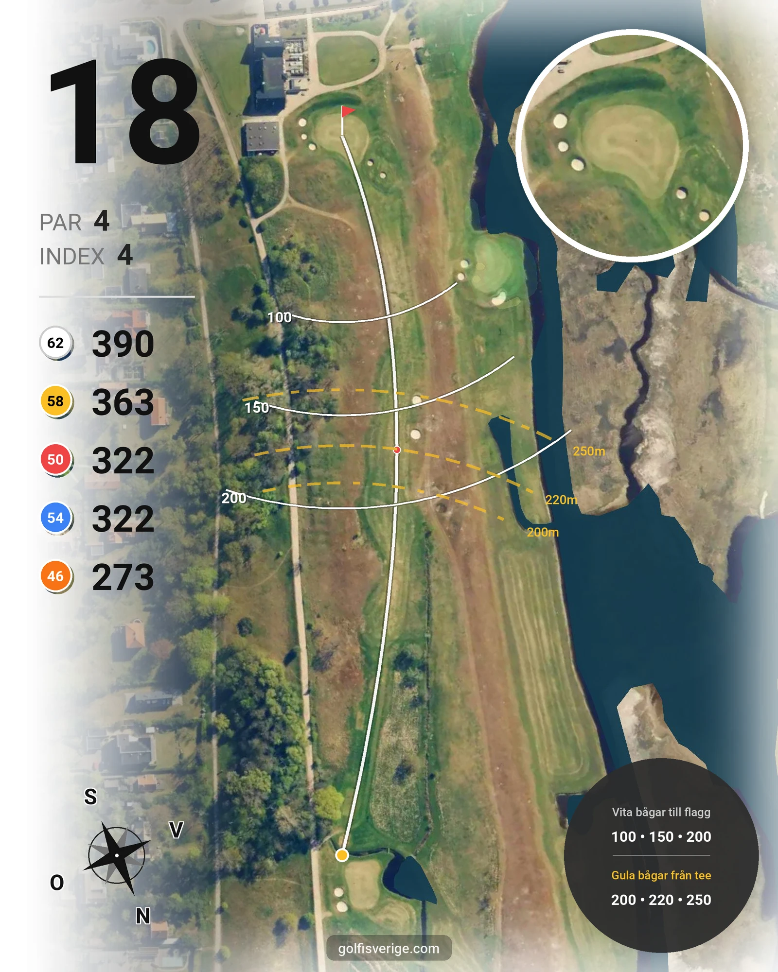 Banguide Flommen på Flommens Golfklubb - Hål 18 karta