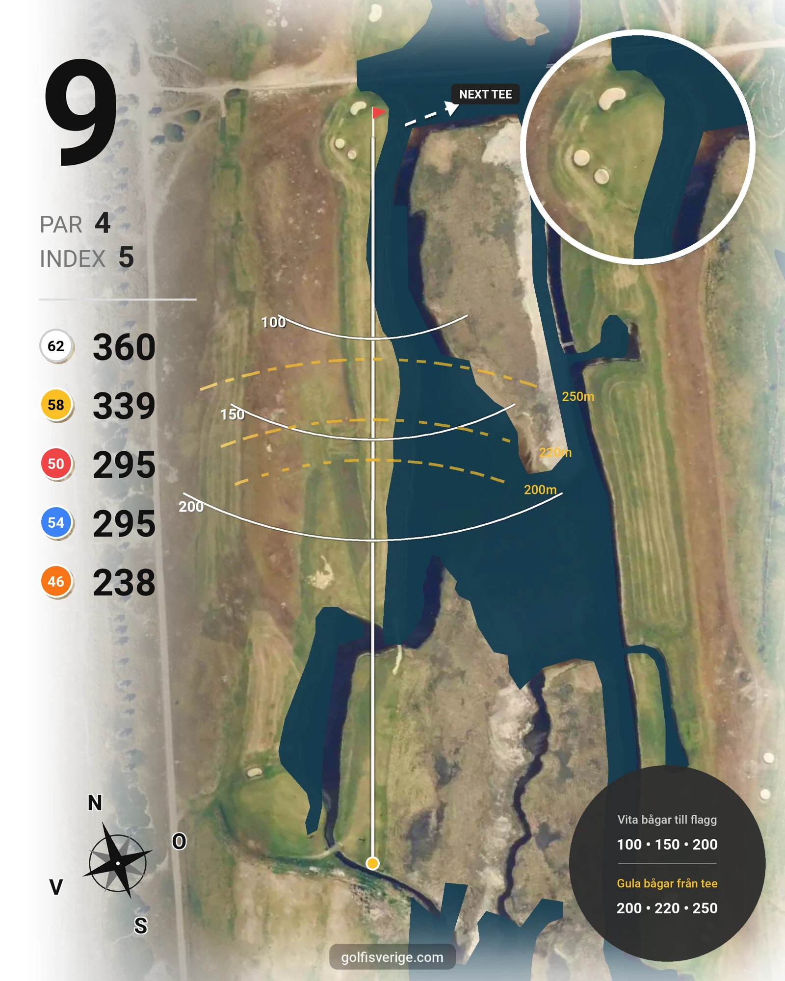 Banguide Flommen på Flommens Golfklubb - Hål 9 karta