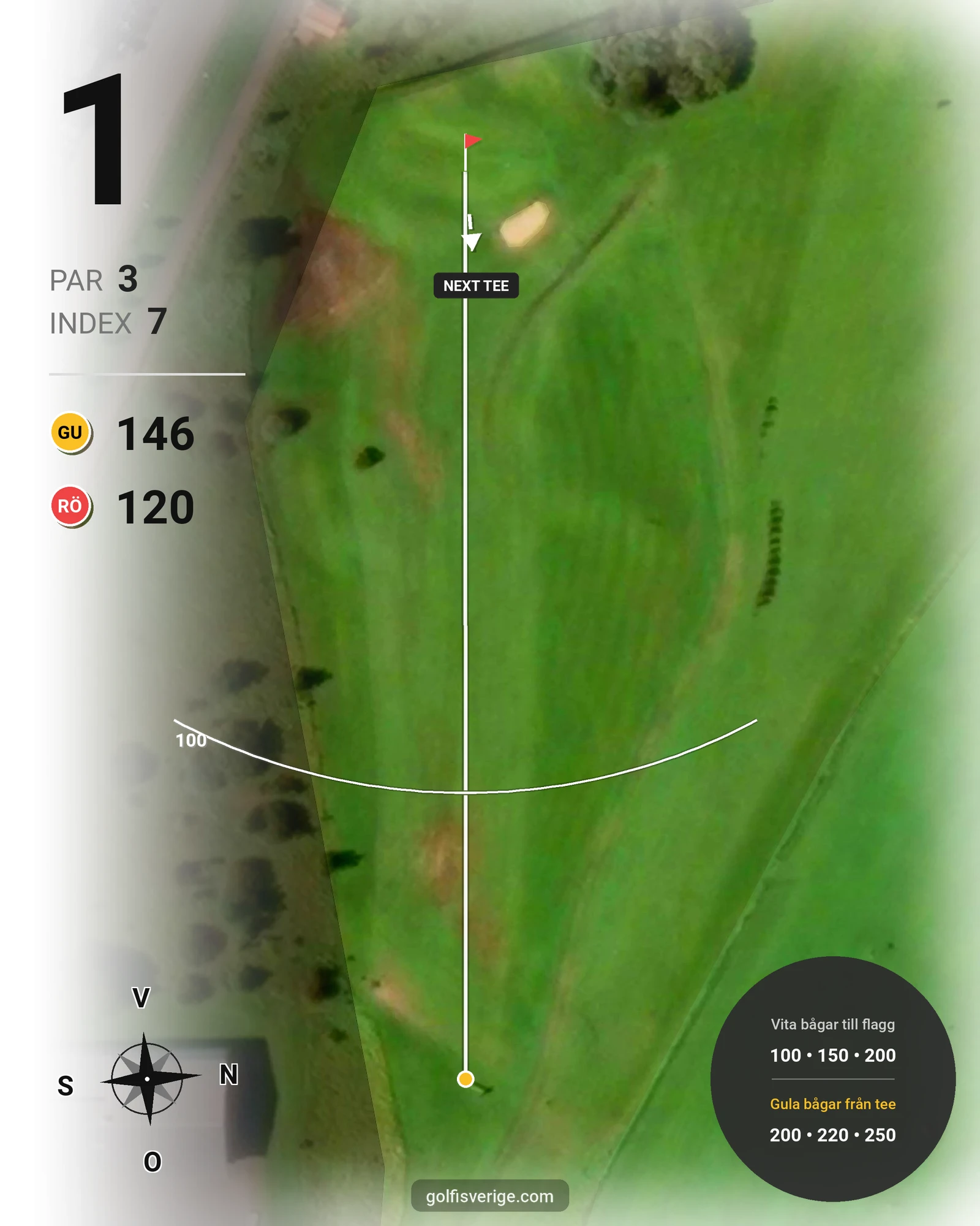 Banguide Flygstadens GK 9-hål på Flygstadens Golfklubb - Hål 1 karta