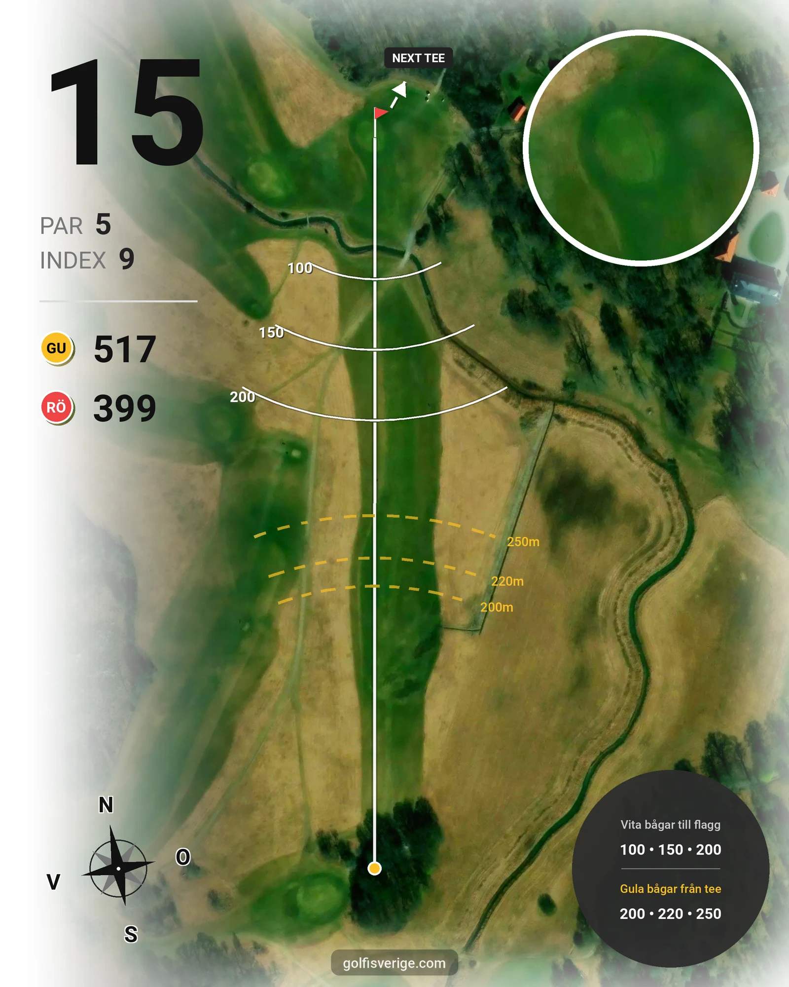 Banguide Fogdö Golfbana 18-hål på Fogdö Golfklubb - Hål 15 karta