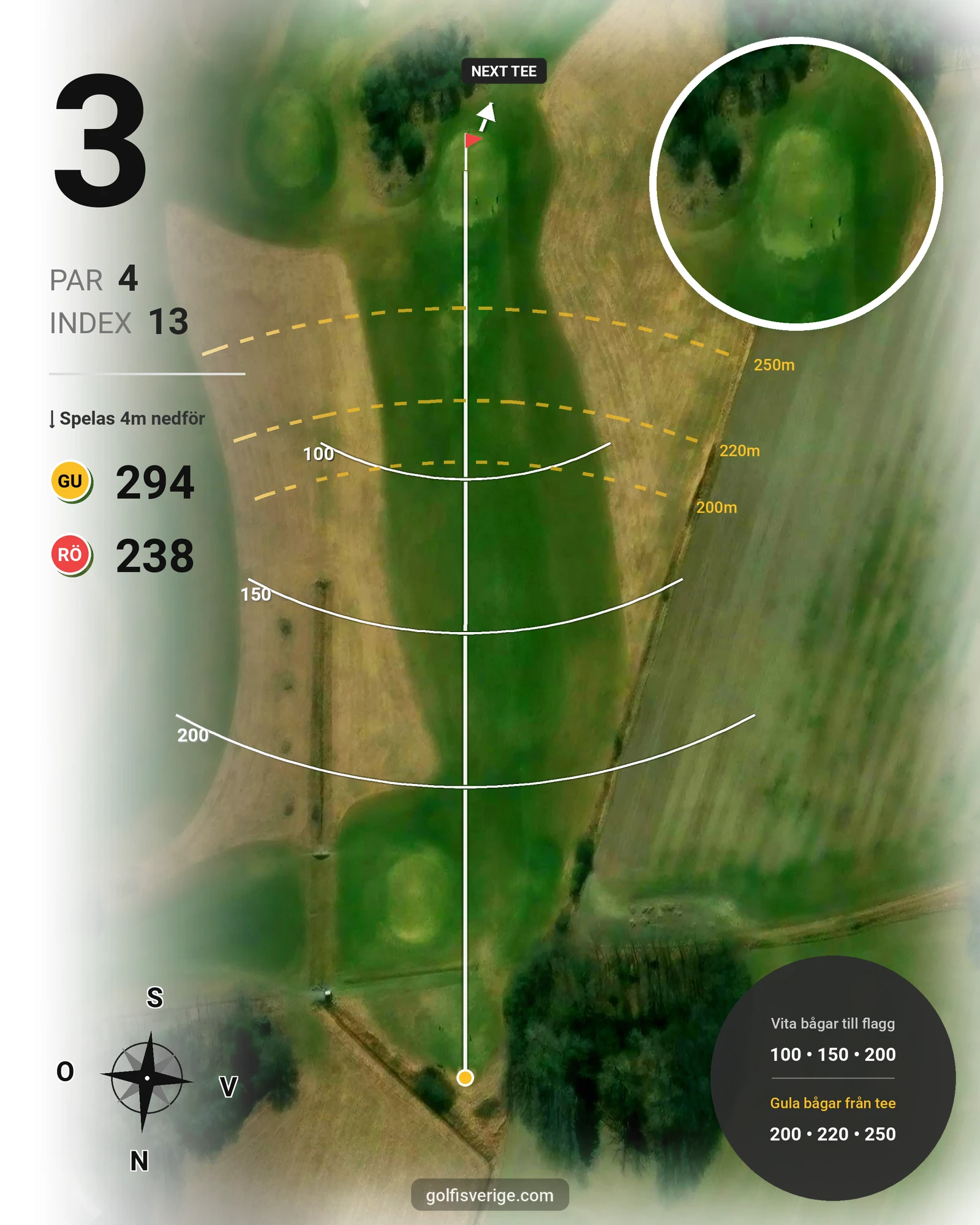 Banguide Fogdö Golfbana 9-hål på Fogdö Golfklubb - Hål 3 karta