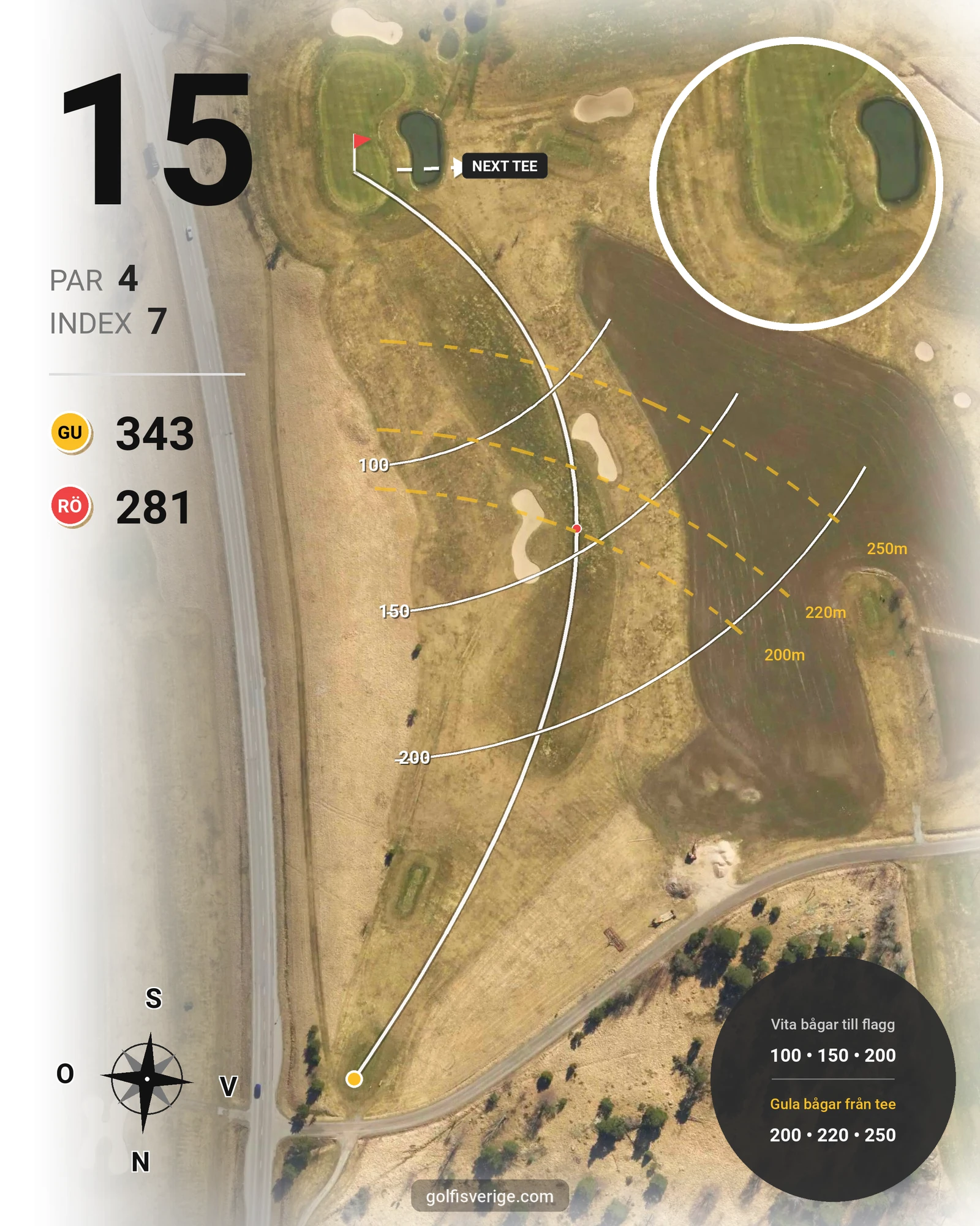Banguide Fors golfbana hål 15 karta