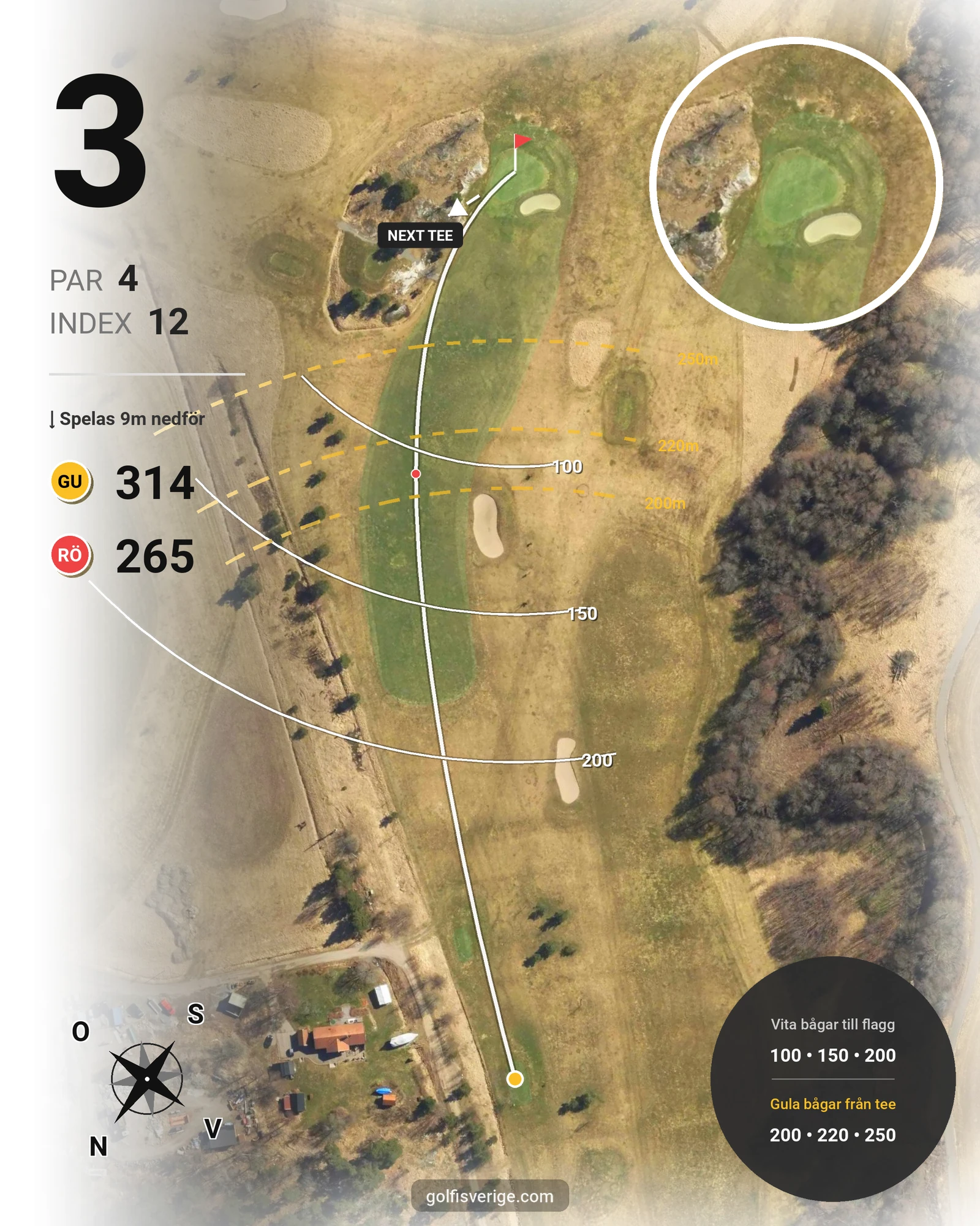 Banguide Fors golfbana hål 3 karta