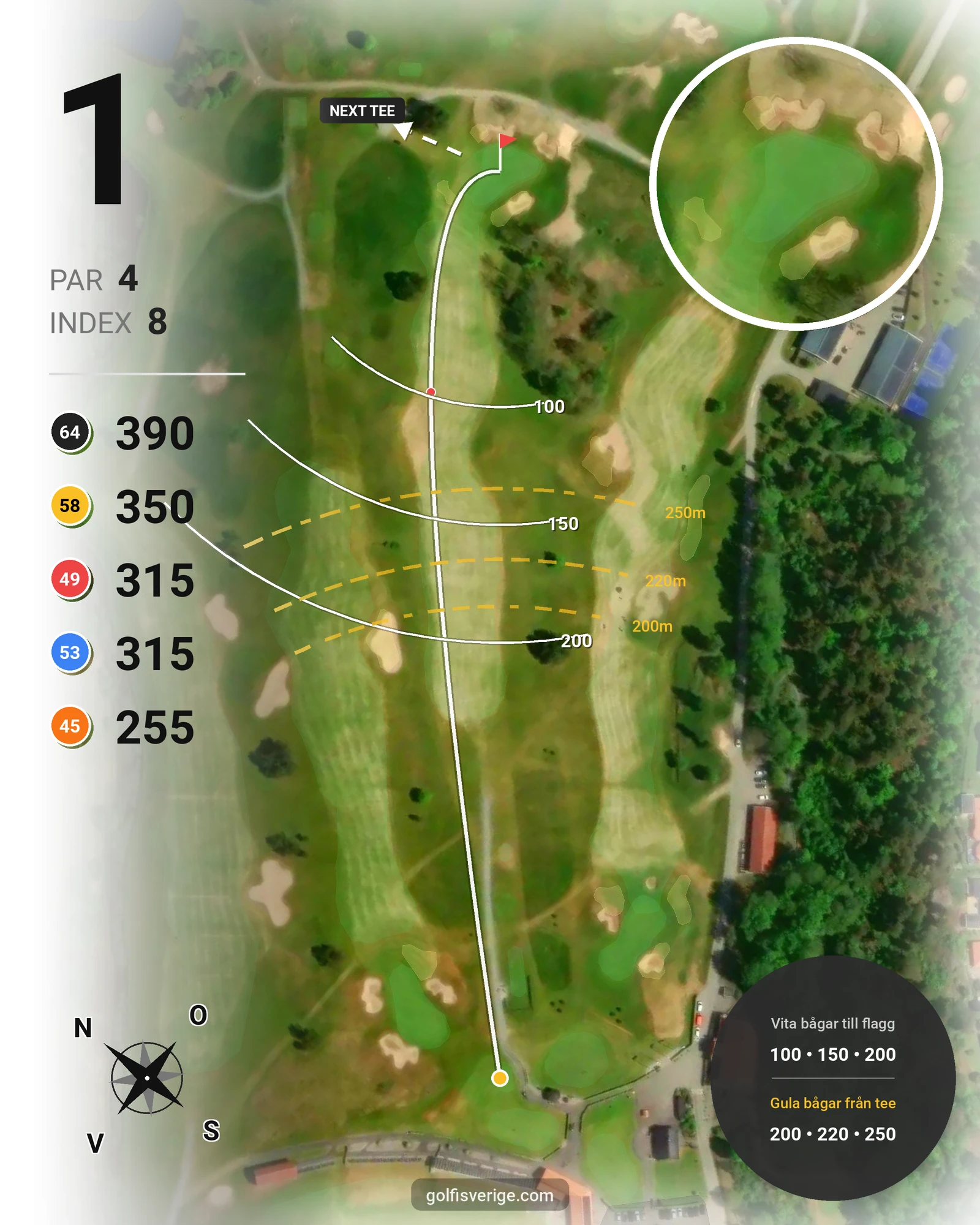 Banguide Slottsbanan 18 hål på Forsgårdens Golfklubb - Hål 1 karta