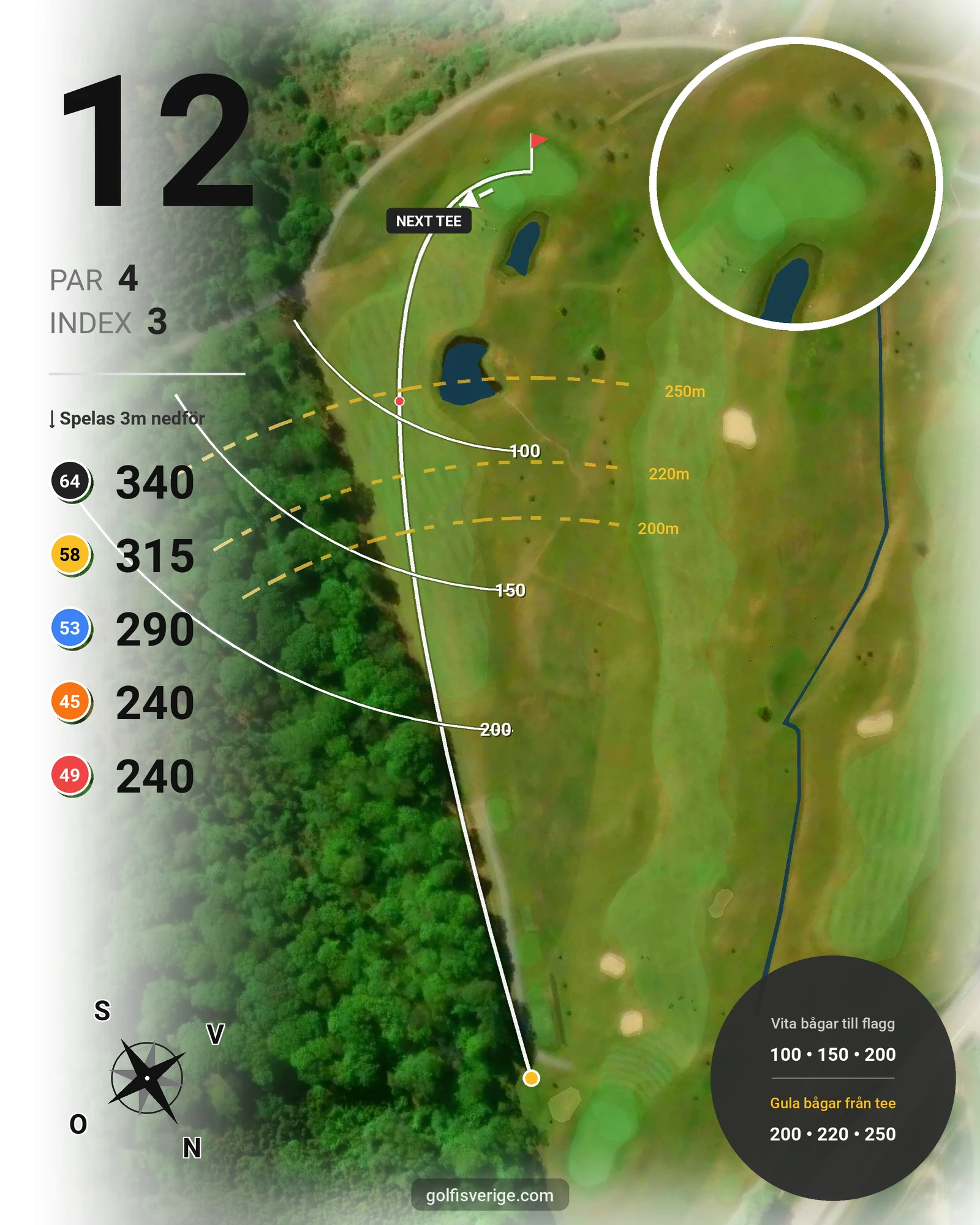 Banguide Slottsbanan 18 hål på Forsgårdens Golfklubb - Hål 12 karta