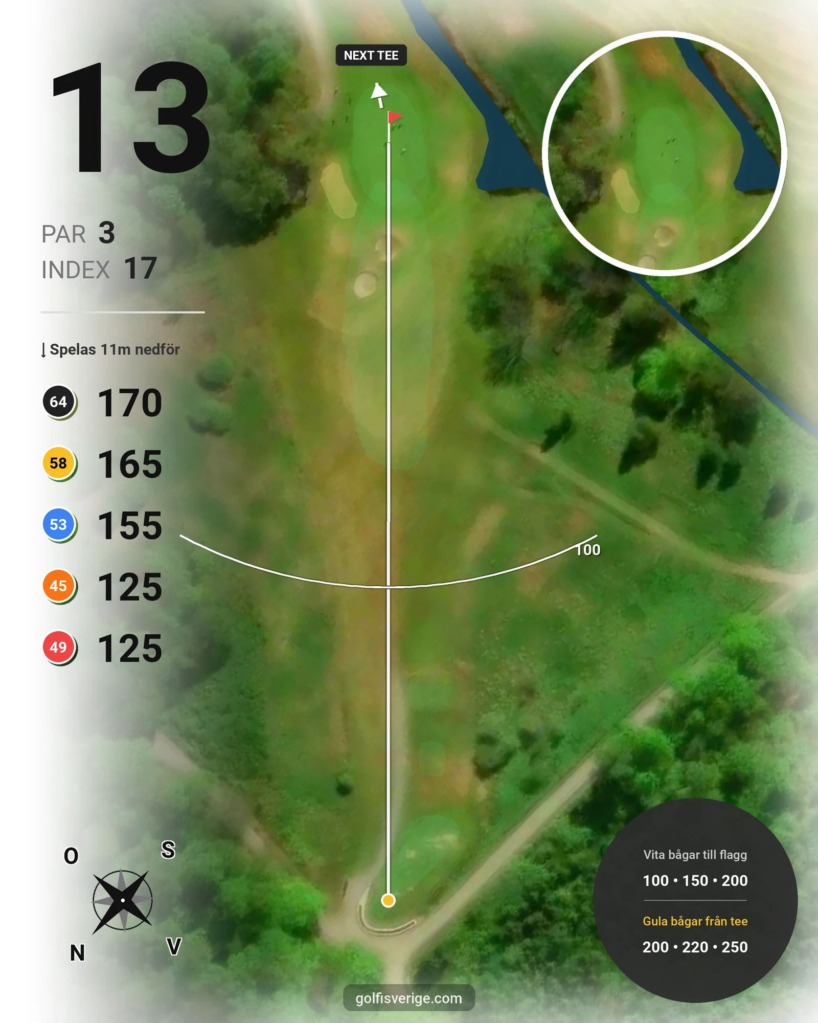 Banguide Slottsbanan 18 hål på Forsgårdens Golfklubb - Hål 13 karta