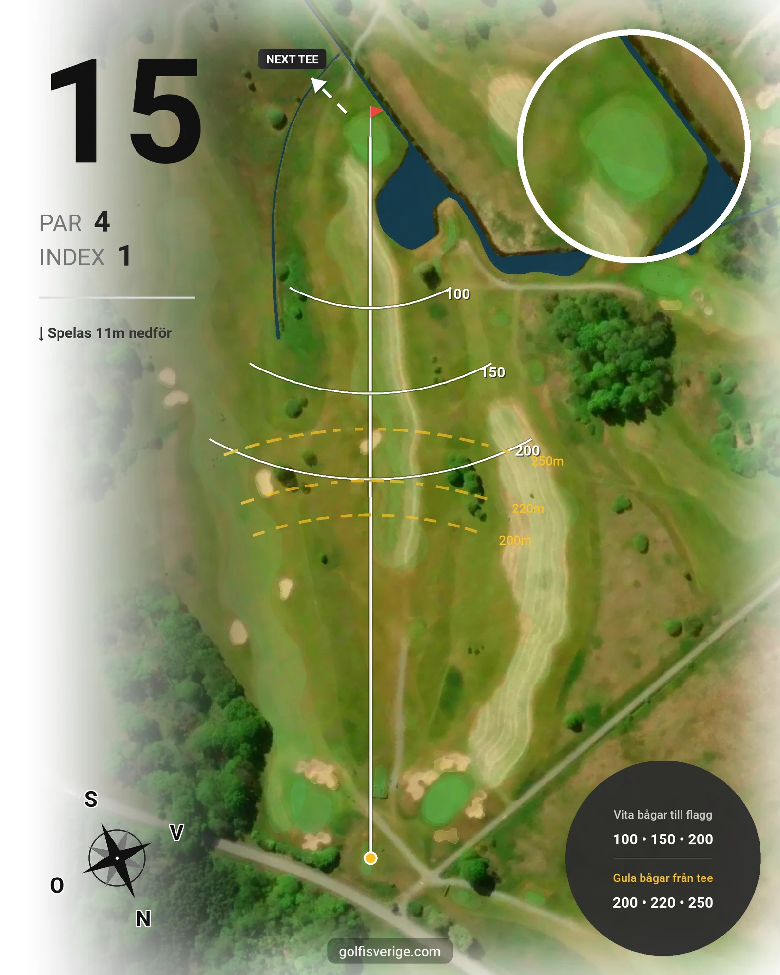 Banguide Slottsbanan 18 hål på Forsgårdens Golfklubb - Hål 15 karta