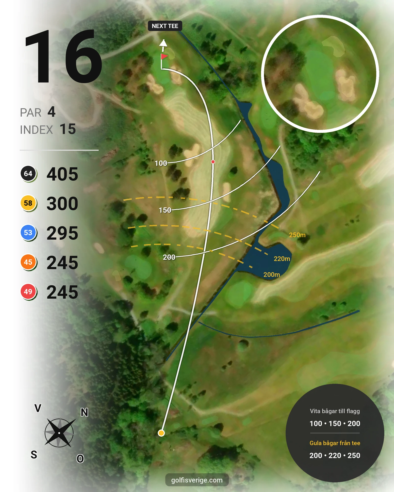 Banguide Slottsbanan 18 hål på Forsgårdens Golfklubb - Hål 16 karta