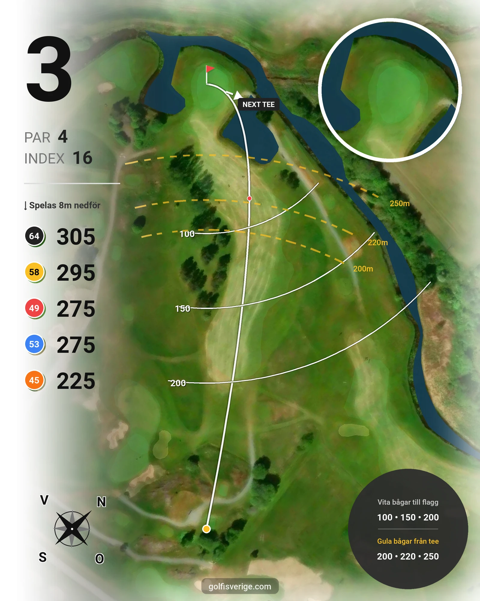 Banguide Slottsbanan 18 hål på Forsgårdens Golfklubb - Hål 3 karta