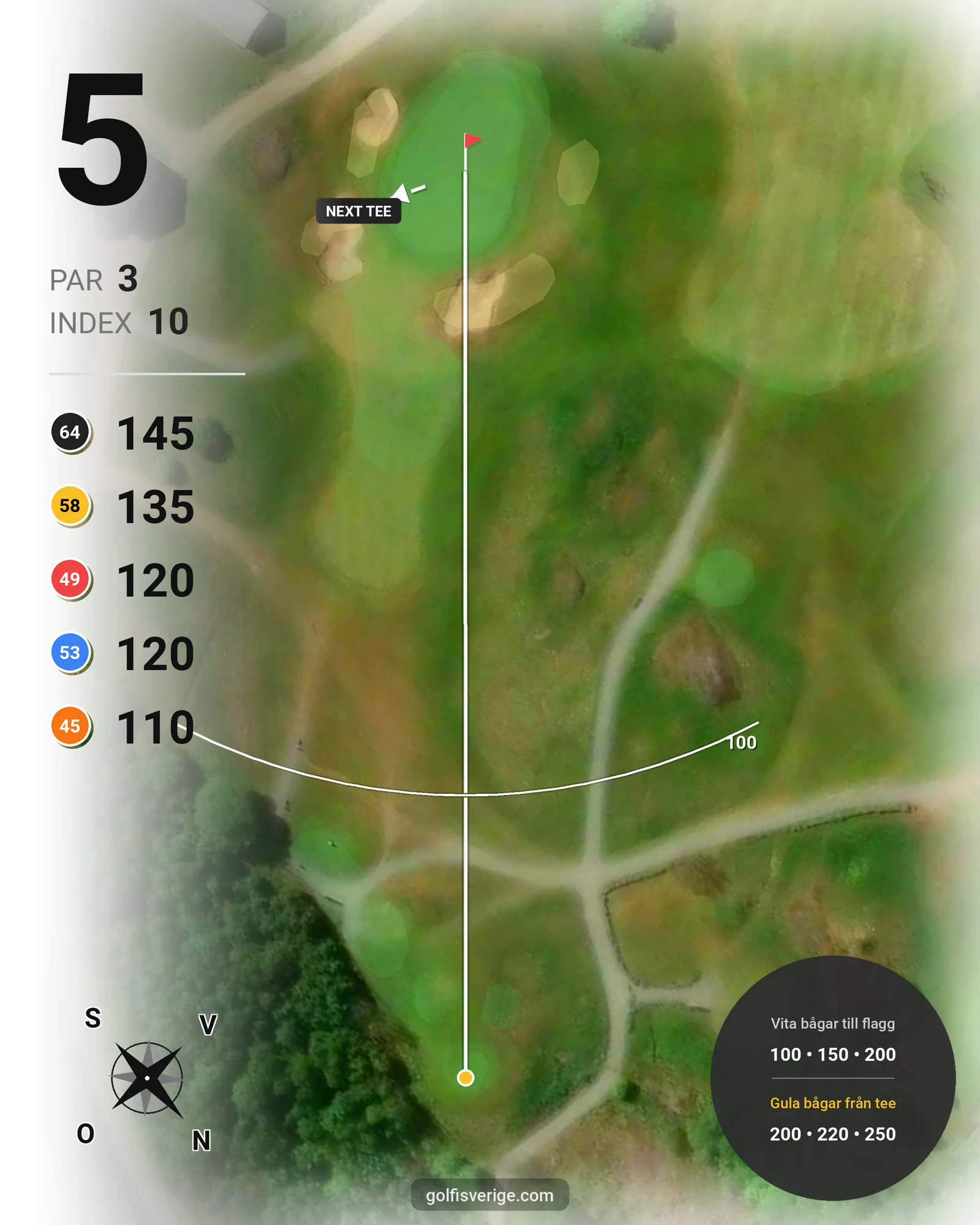 Banguide Slottsbanan 18 hål på Forsgårdens Golfklubb - Hål 5 karta