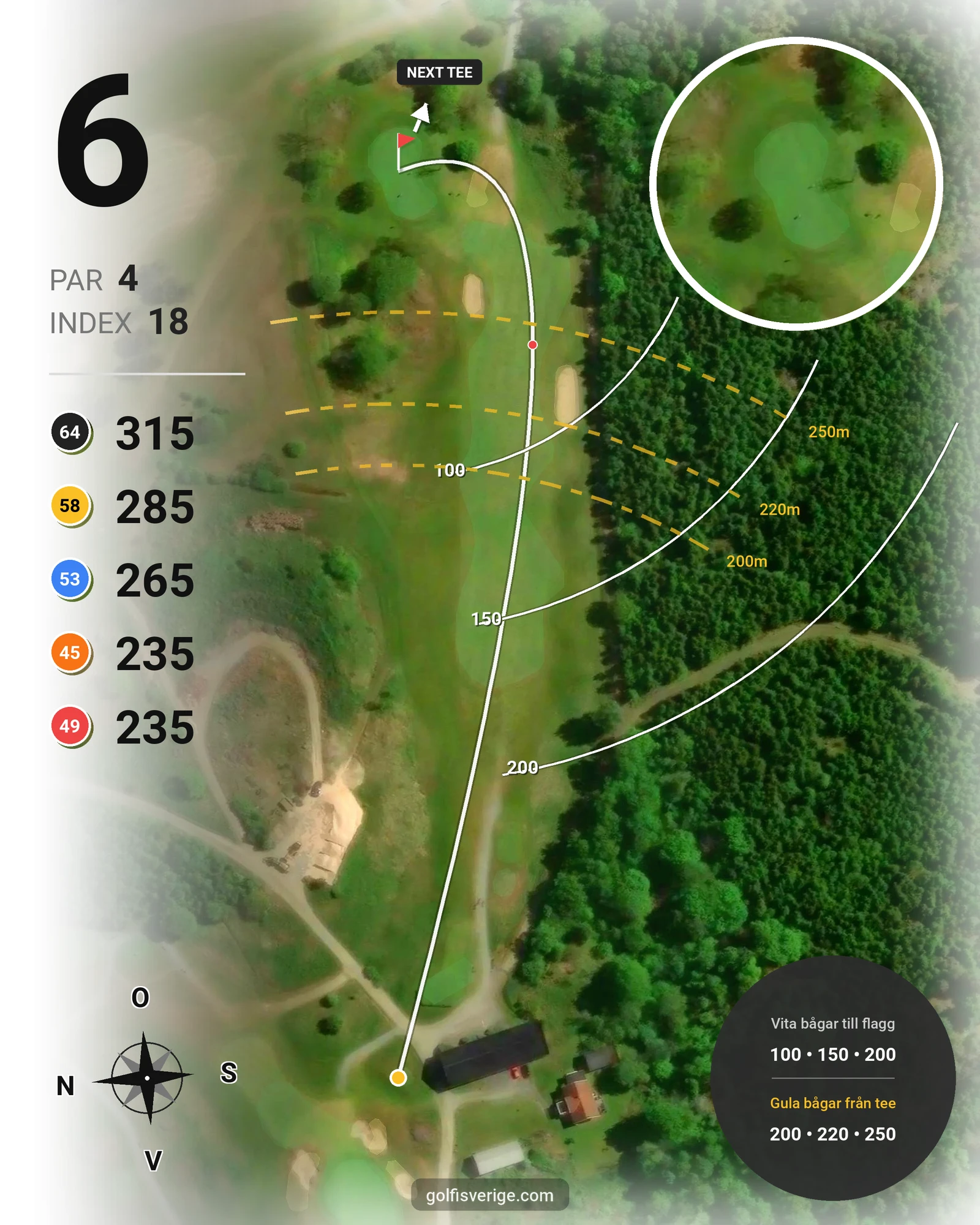 Banguide Slottsbanan 18 hål på Forsgårdens Golfklubb - Hål 6 karta