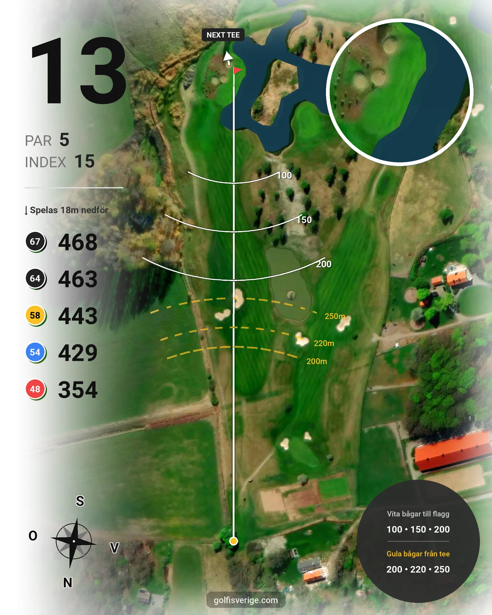 Banguide Frösåkers G&CC på Frösåker Golf & Country Club - Hål 13 karta