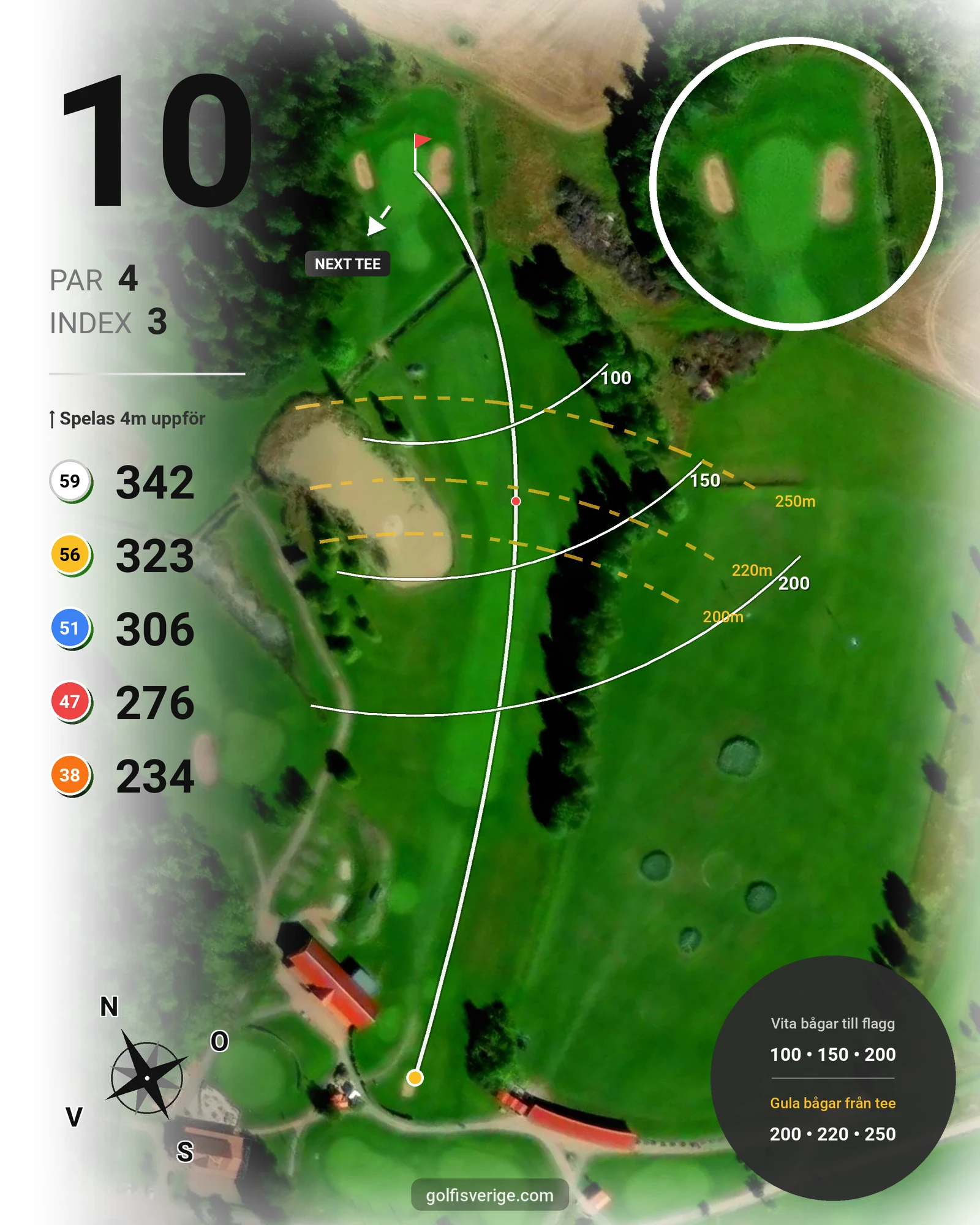 Banguide 18-hålsbanan på Fullerö Golfklubb - Hål 10 karta
