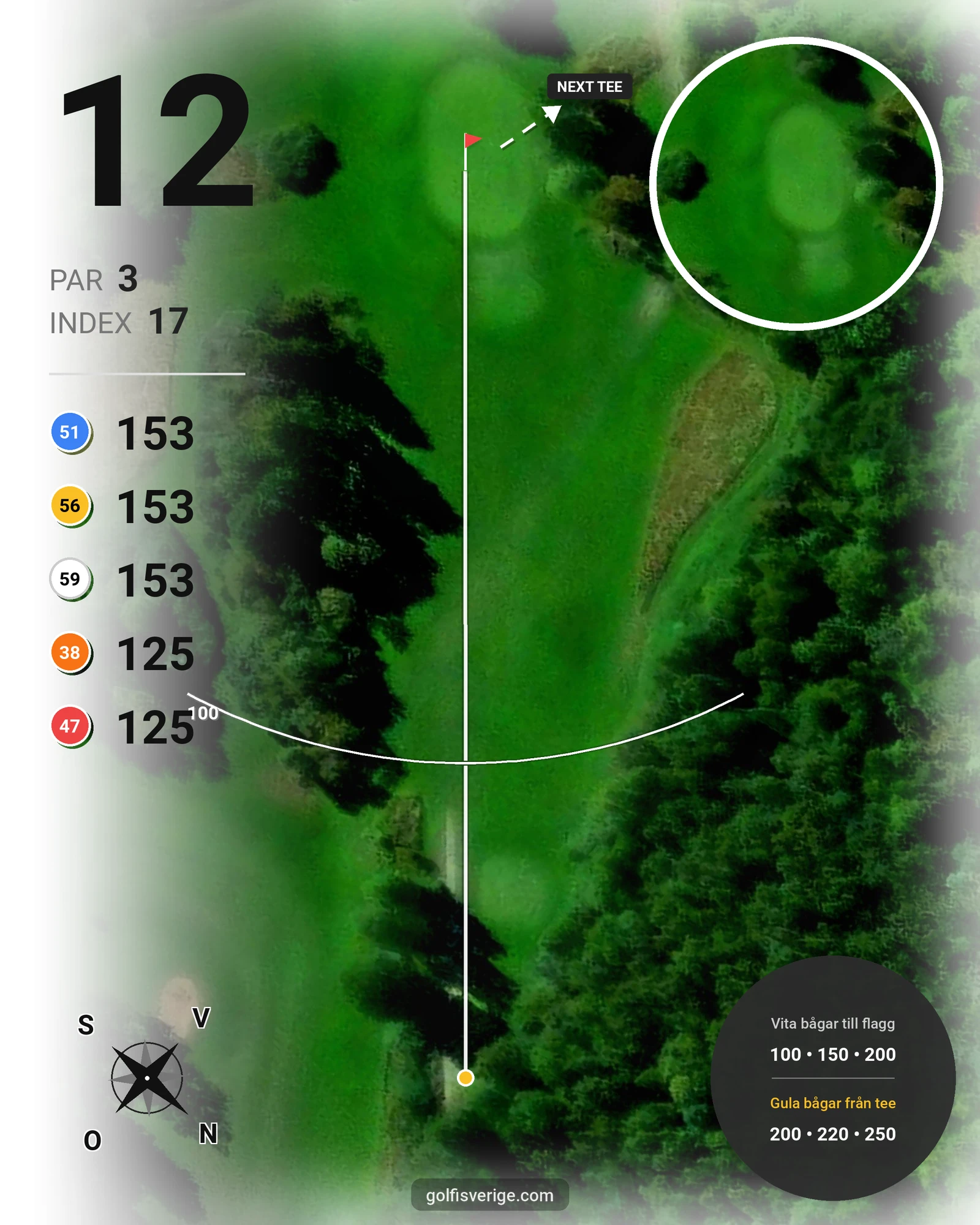 Banguide 18-hålsbanan på Fullerö Golfklubb - Hål 12 karta