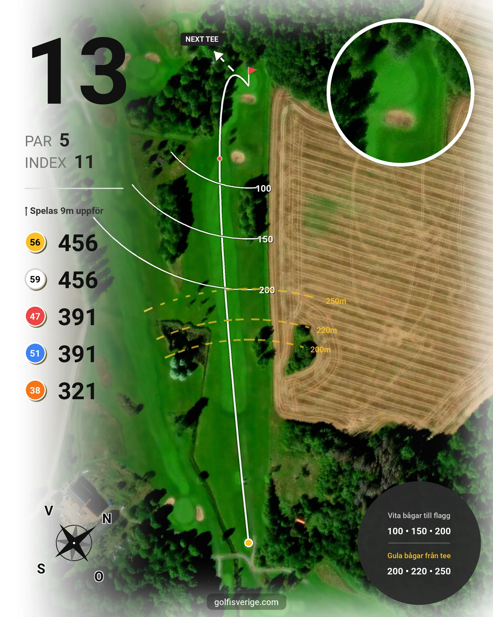 Banguide 18-hålsbanan på Fullerö Golfklubb - Hål 13 karta