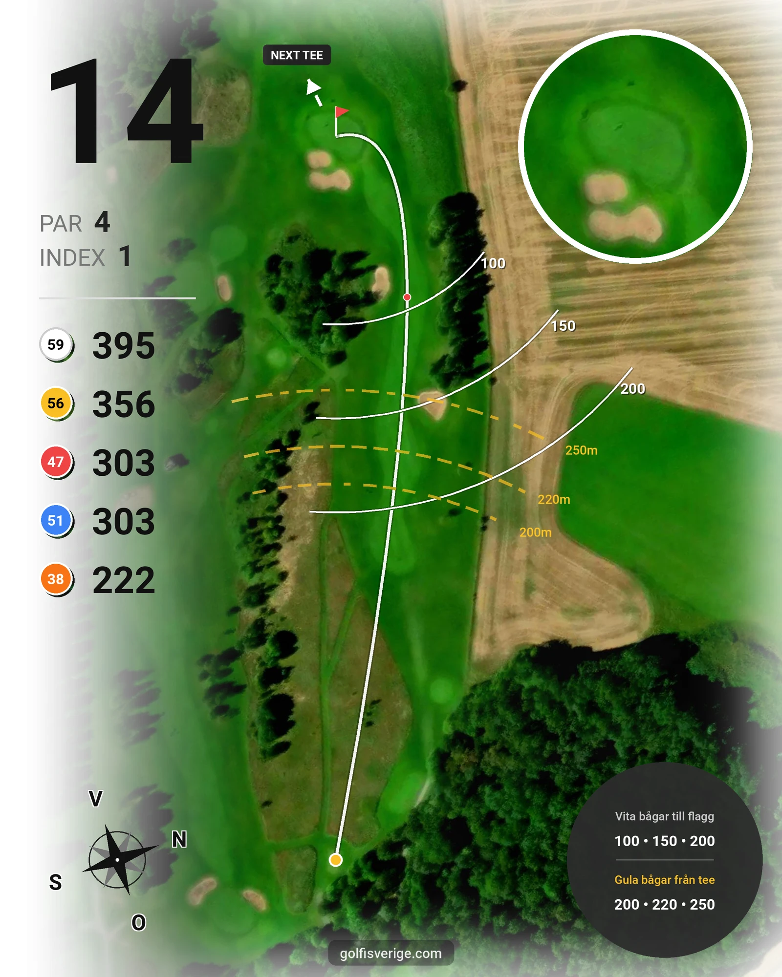 Banguide 18-hålsbanan på Fullerö Golfklubb - Hål 14 karta
