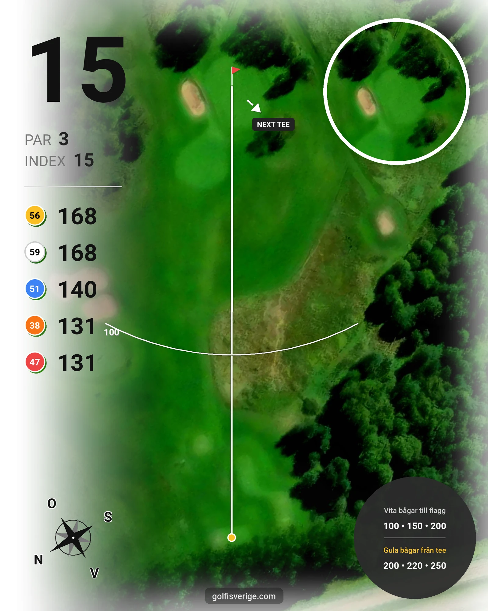 Banguide 18-hålsbanan på Fullerö Golfklubb - Hål 15 karta