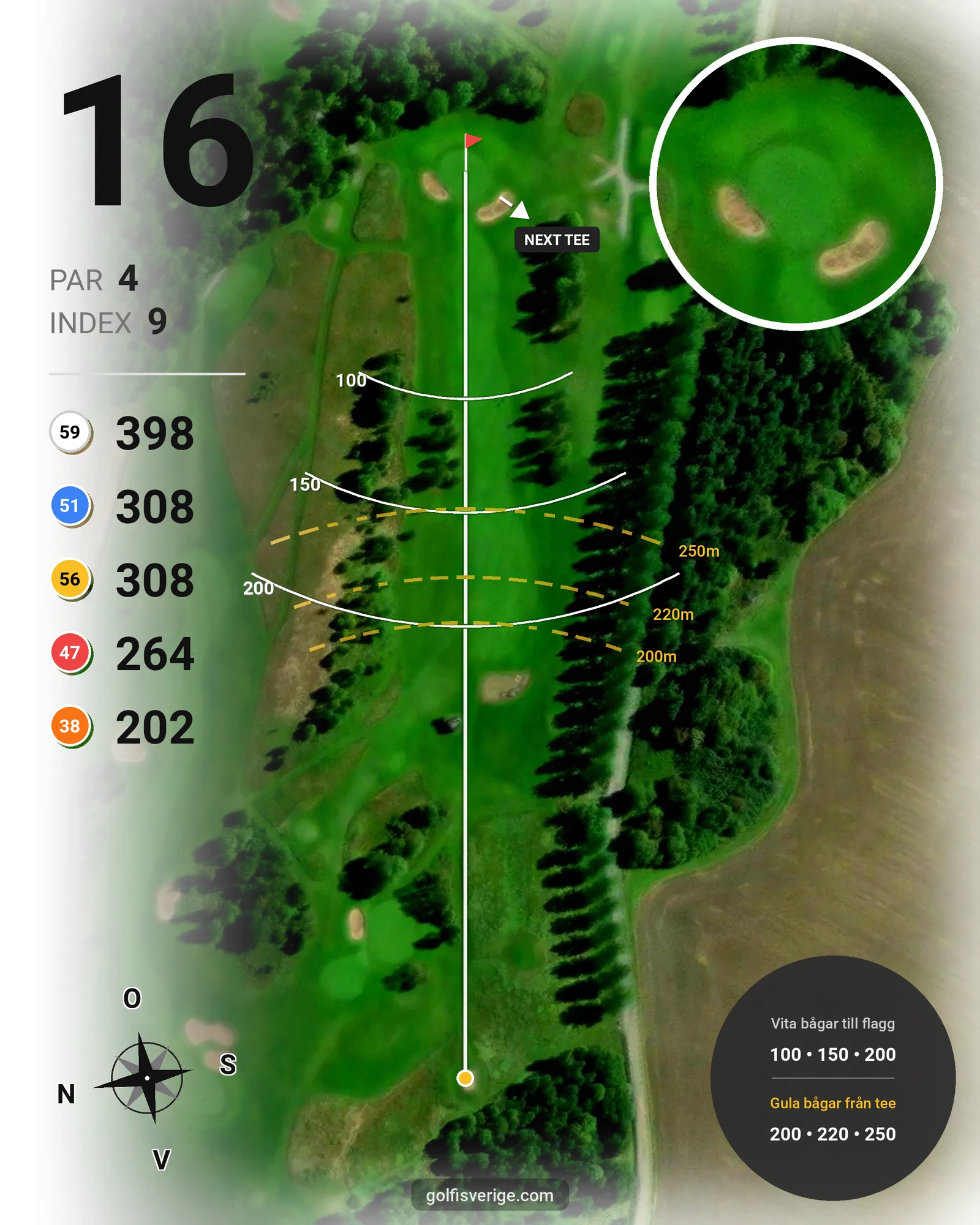 Banguide 18-hålsbanan på Fullerö Golfklubb - Hål 16 karta