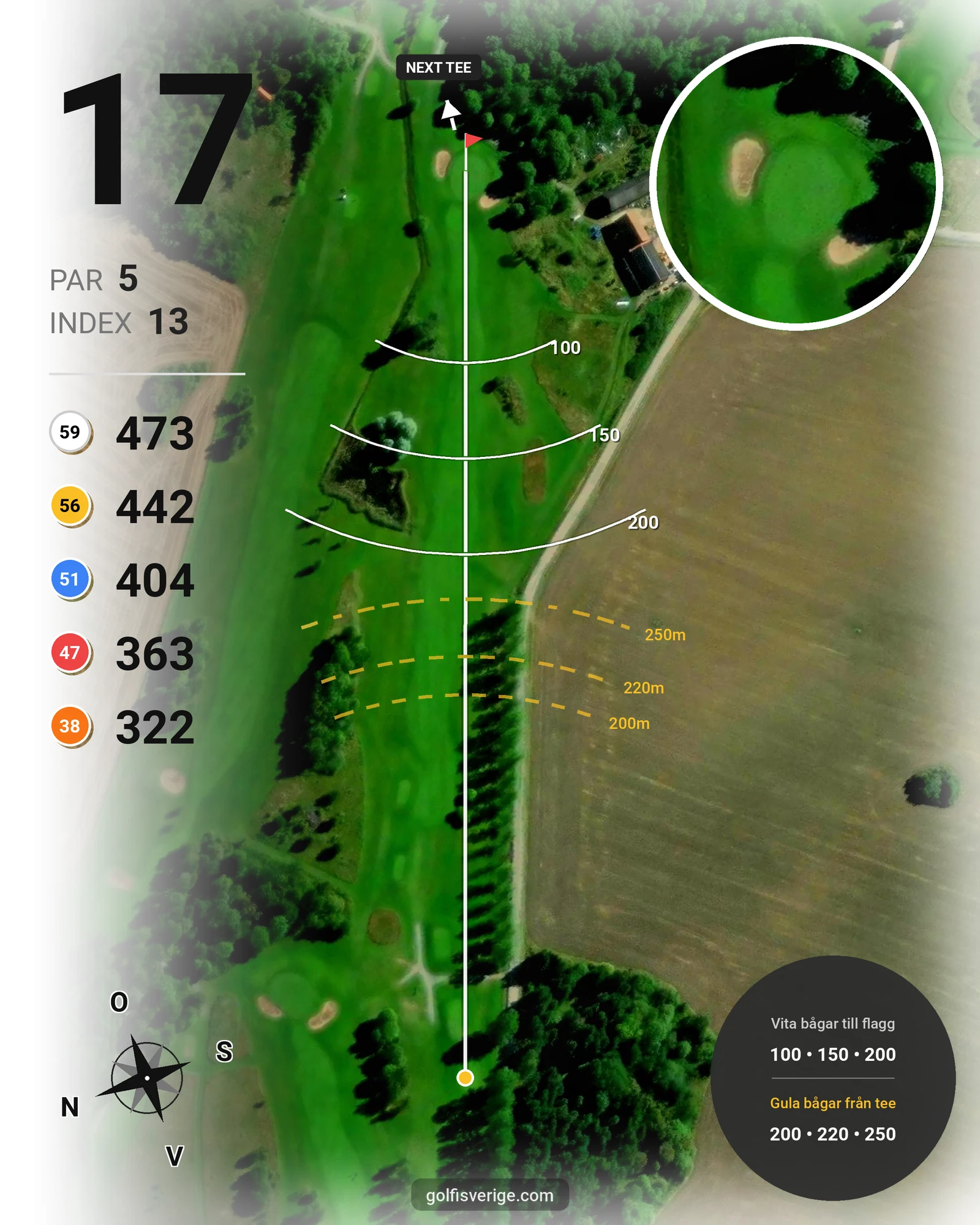 Banguide 18-hålsbanan på Fullerö Golfklubb - Hål 17 karta