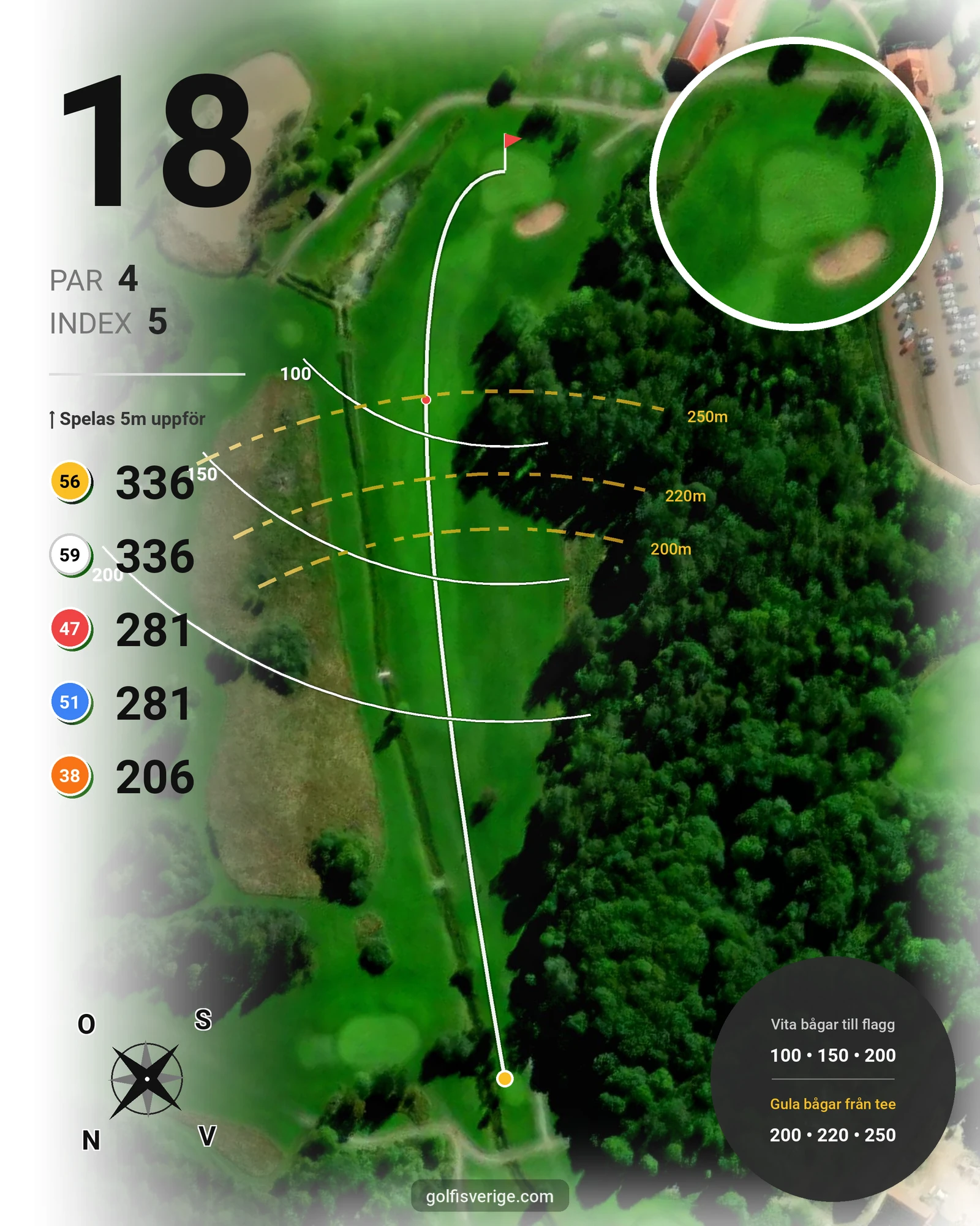 Banguide 18-hålsbanan på Fullerö Golfklubb - Hål 18 karta