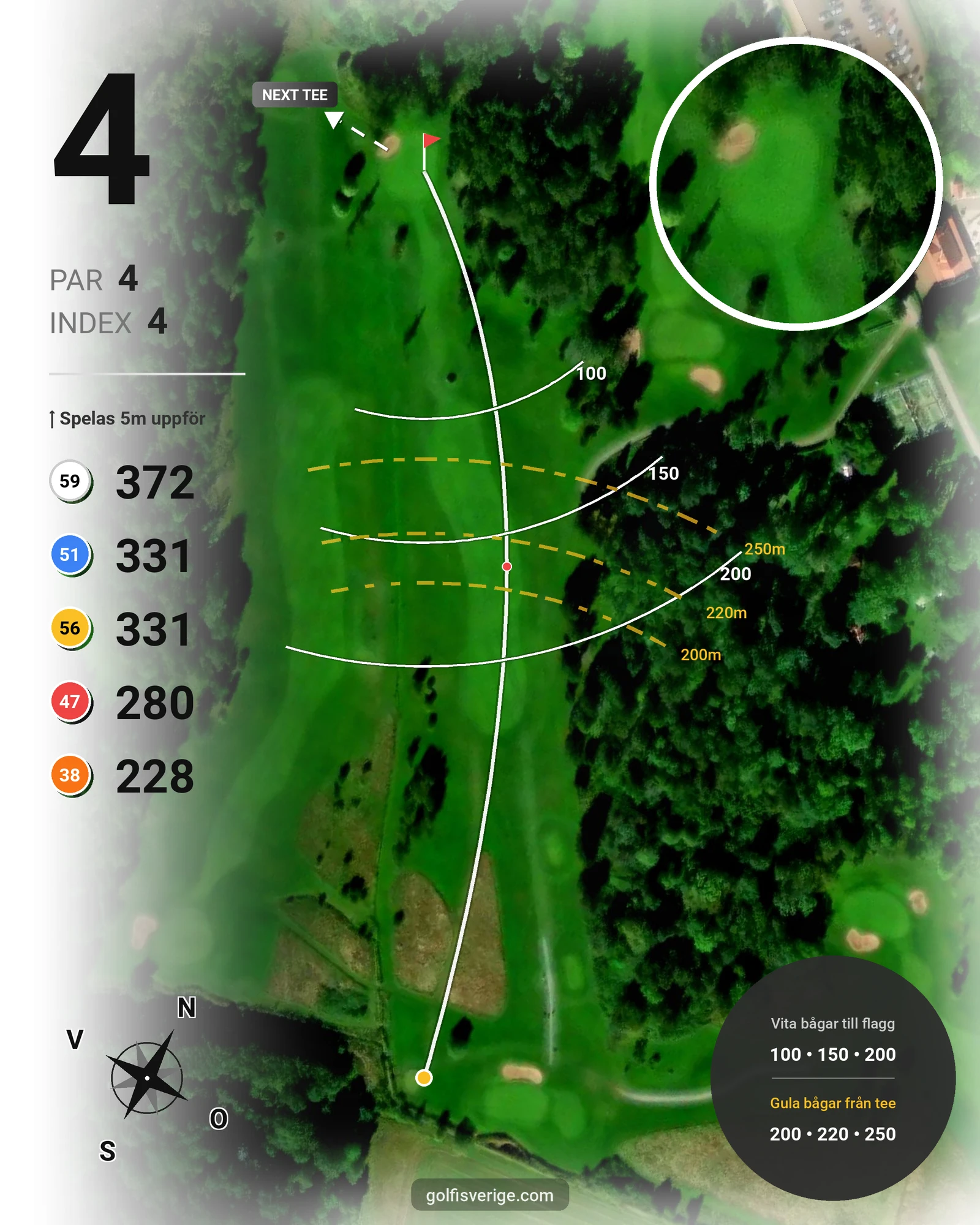 Banguide 18-hålsbanan på Fullerö Golfklubb - Hål 4 karta