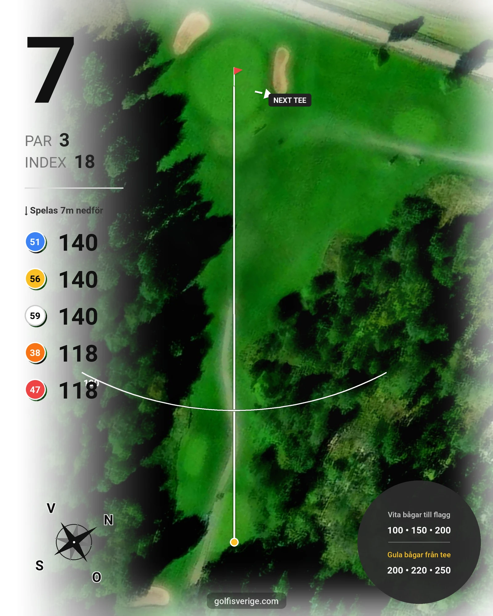 Banguide 18-hålsbanan på Fullerö Golfklubb - Hål 7 karta
