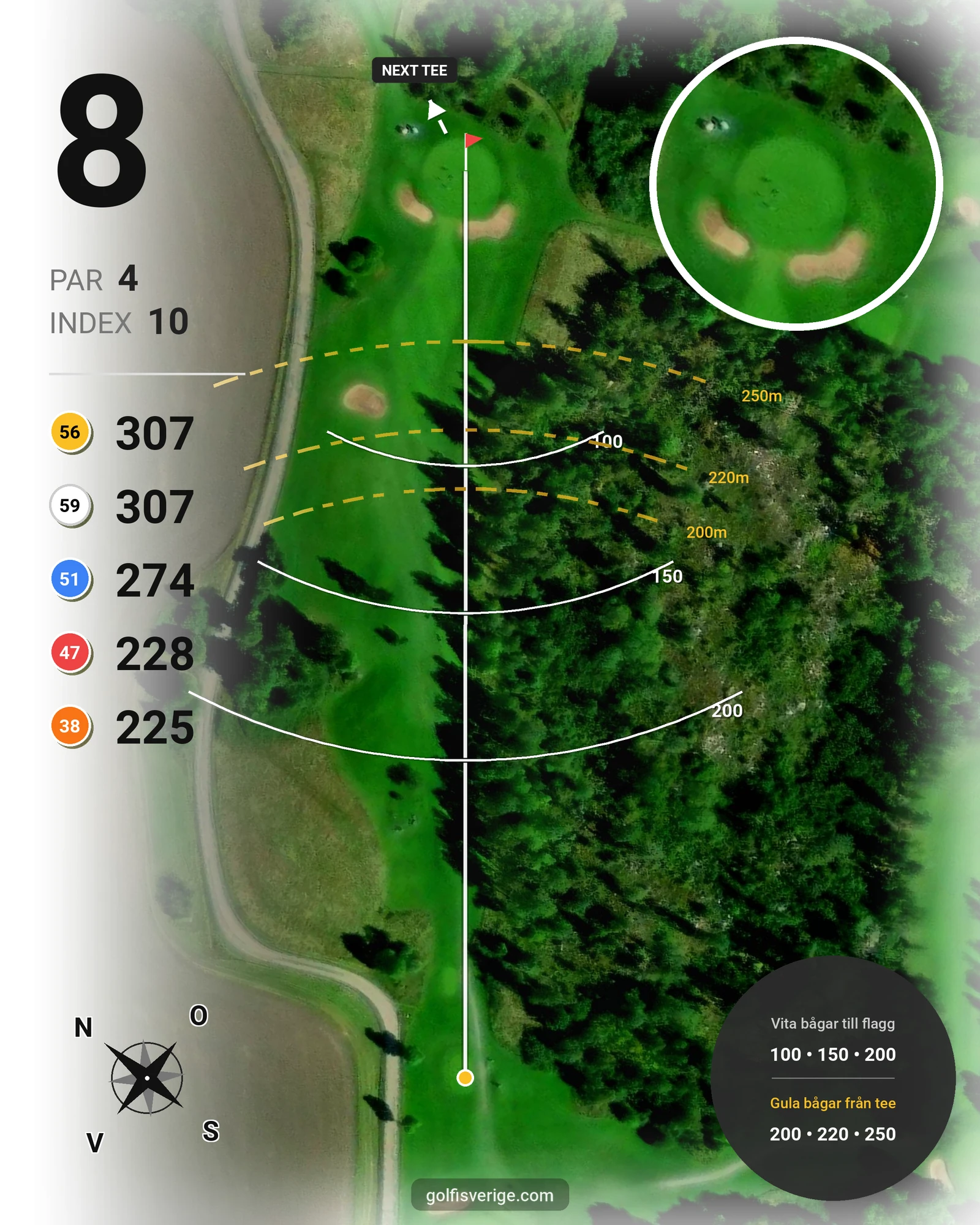 Banguide 18-hålsbanan på Fullerö Golfklubb - Hål 8 karta
