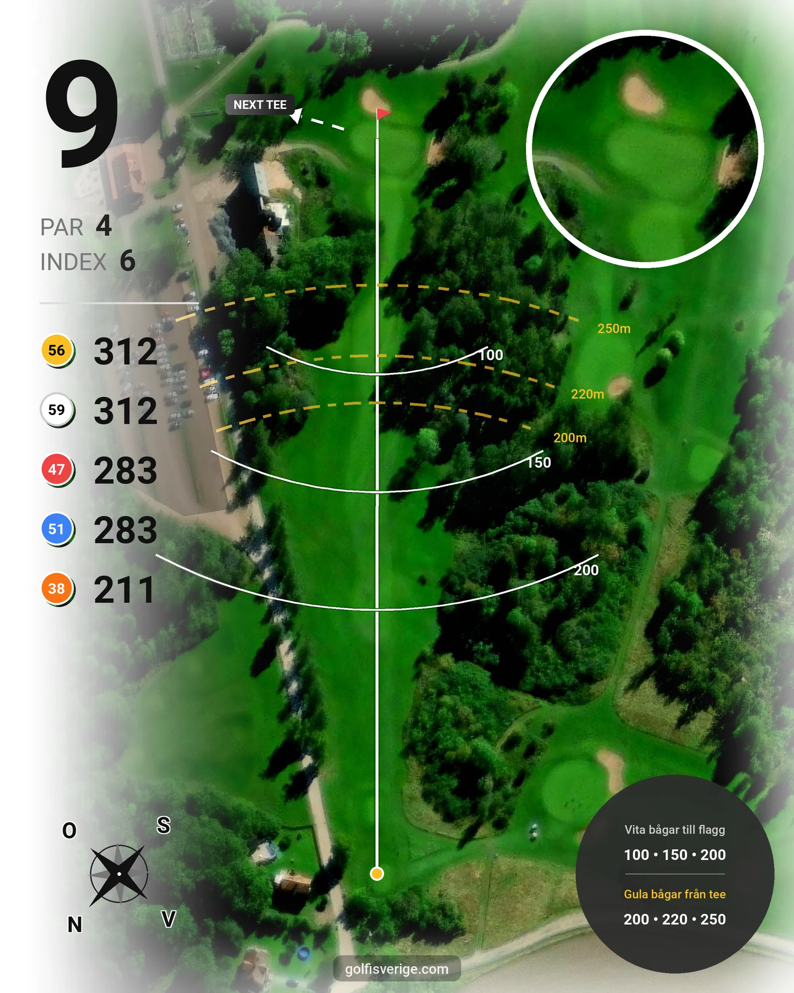 Banguide 18-hålsbanan på Fullerö Golfklubb - Hål 9 karta
