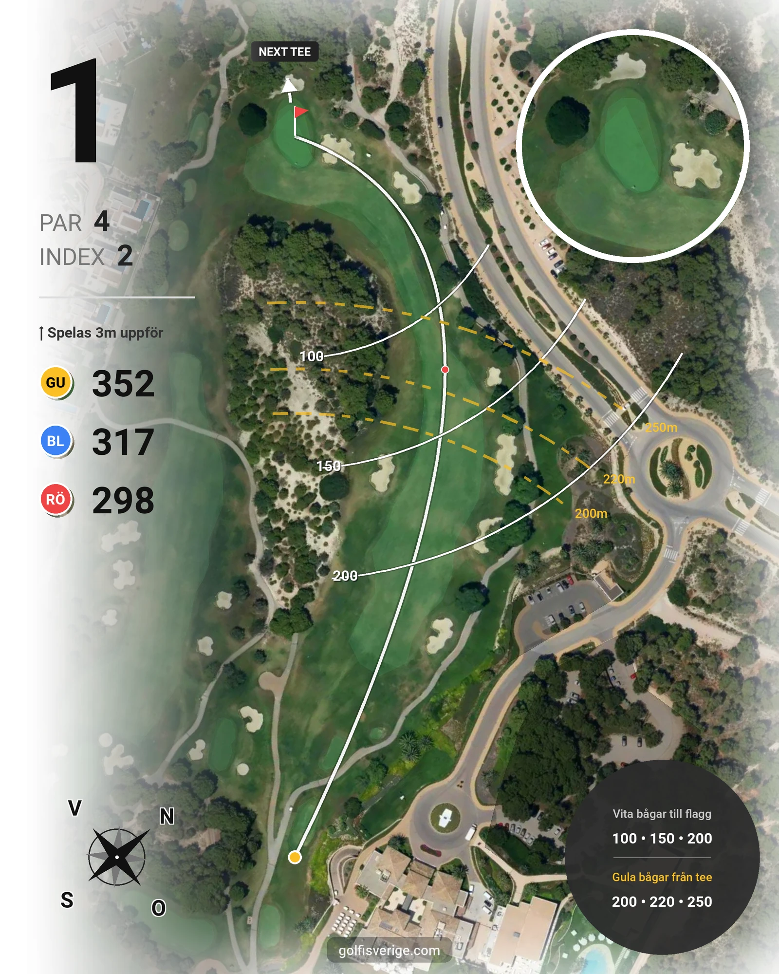 Banguide LAS COLINAS hål 1 karta