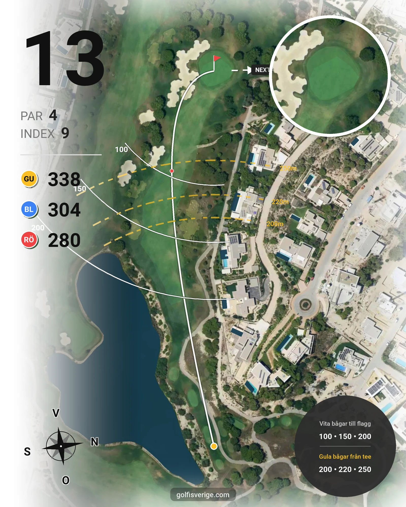 Banguide LAS COLINAS hål 13 karta