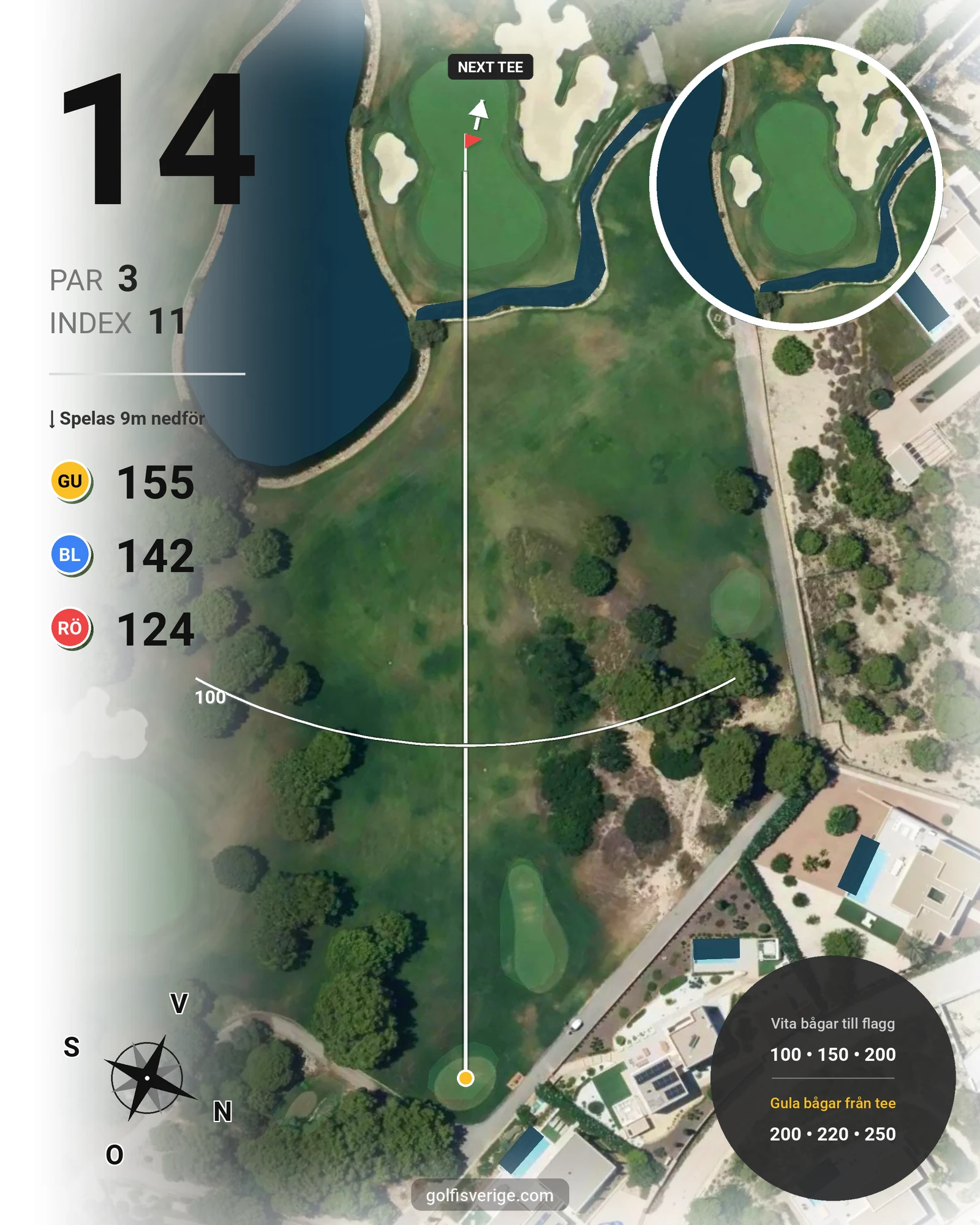 Banguide LAS COLINAS hål 14 karta