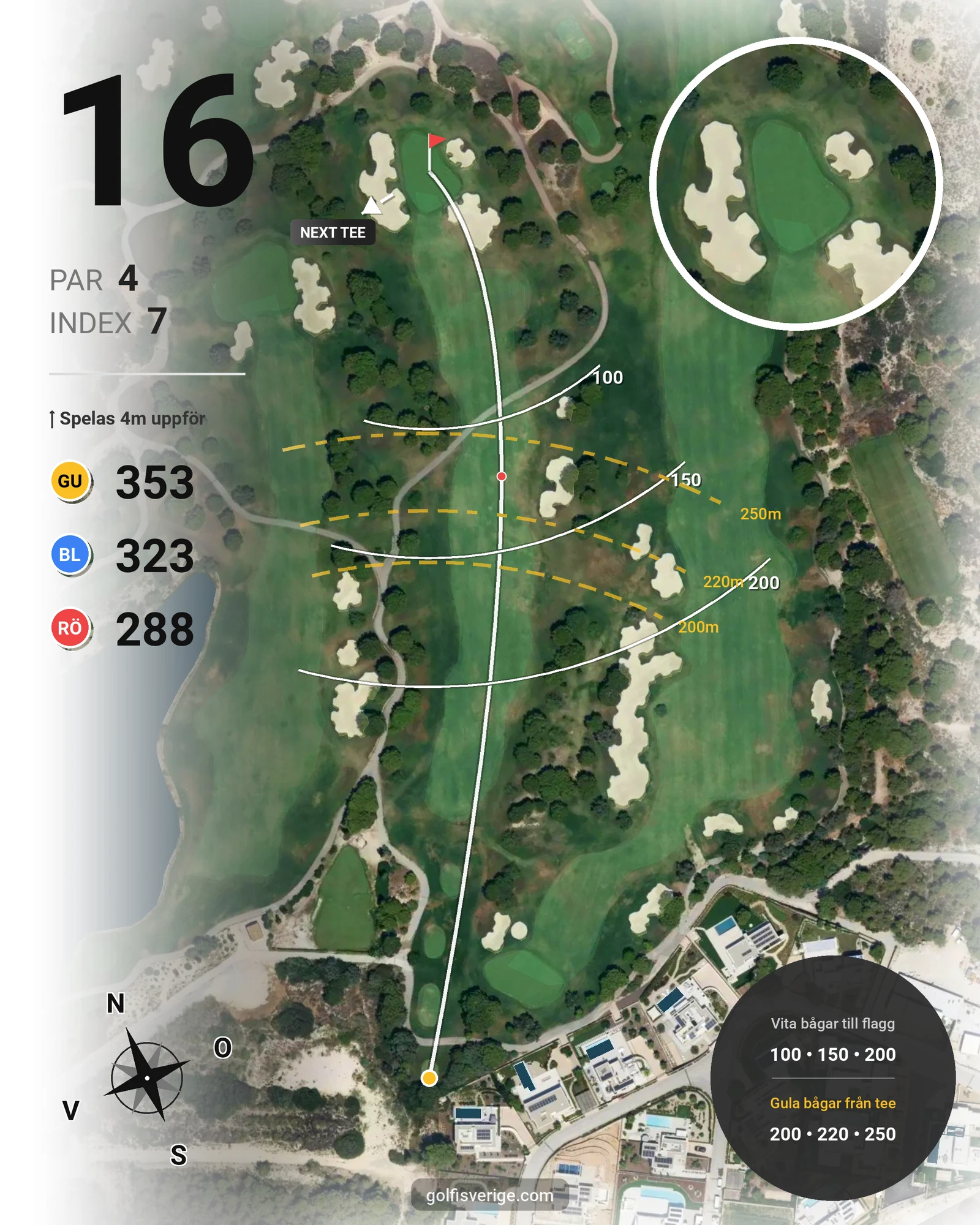Banguide LAS COLINAS hål 16 karta
