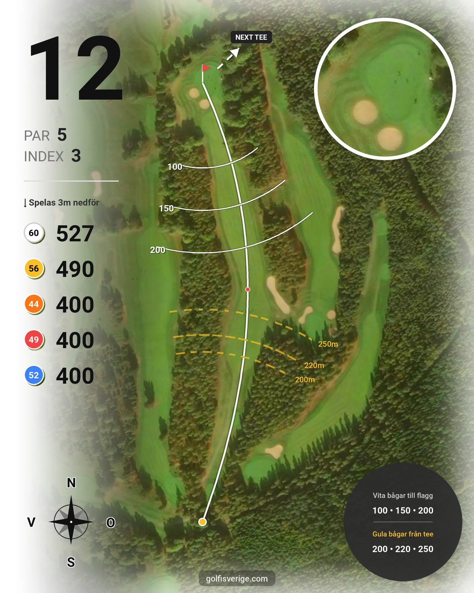 Banguide Glasrikets GK 18-hålsbanan hål 12 karta