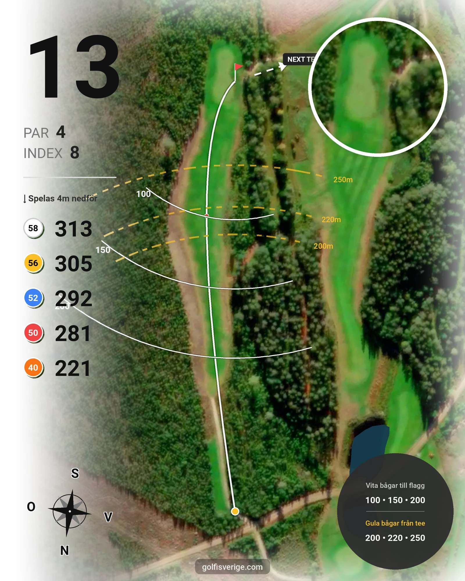 Banguide 9-hålsbana m 5 olika tees på Granöbygdens Golfklubb - Hål 13 karta