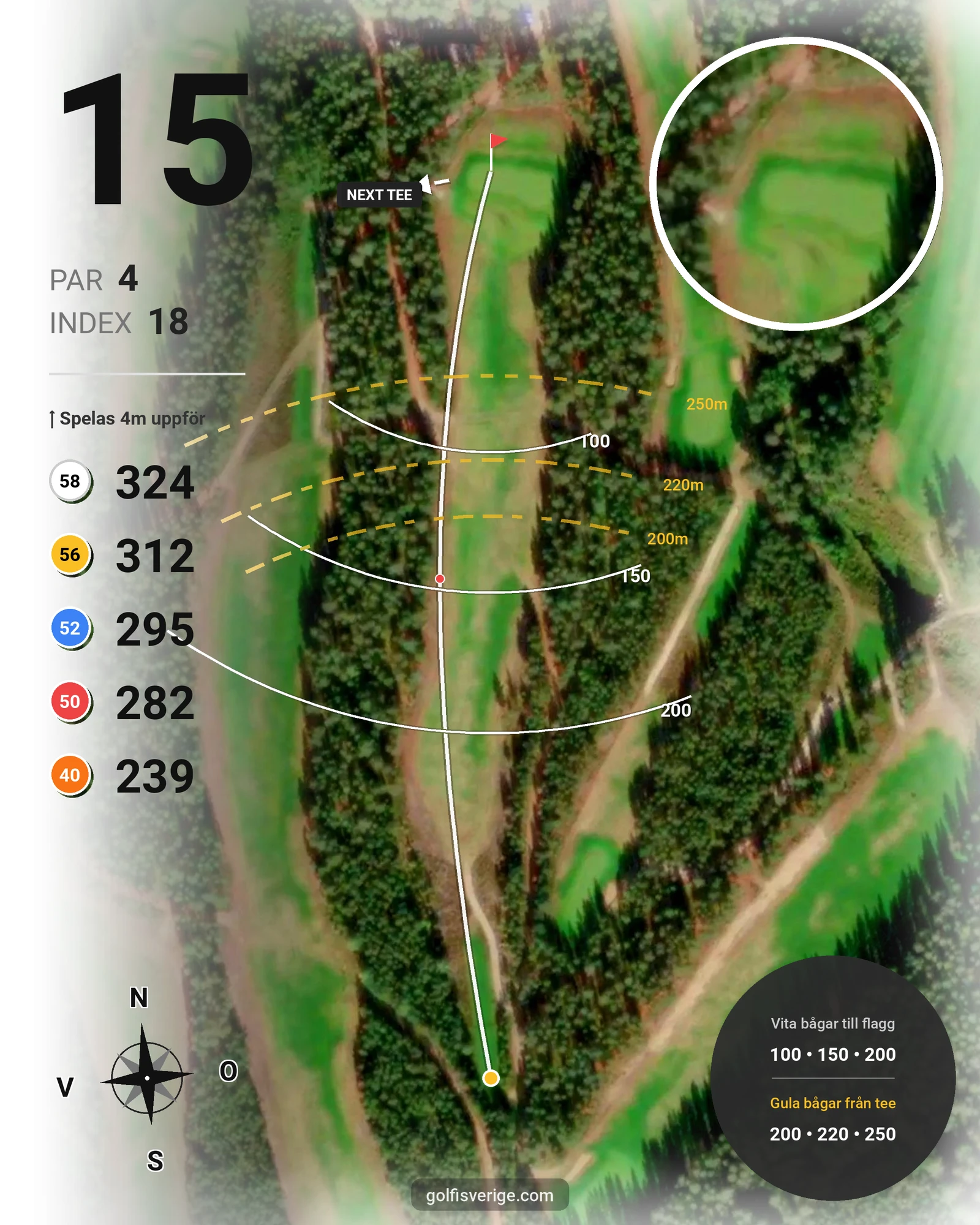 Banguide 9-hålsbana m 5 olika tees på Granöbygdens Golfklubb - Hål 15 karta